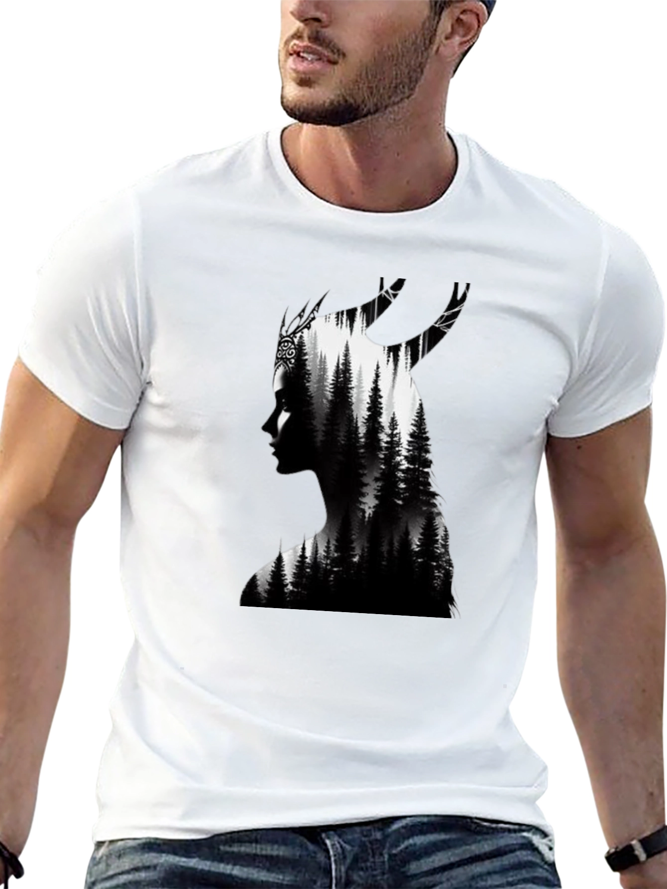 Black Nature Silhouette Graphic Tee - Black Cotton Blend view 13