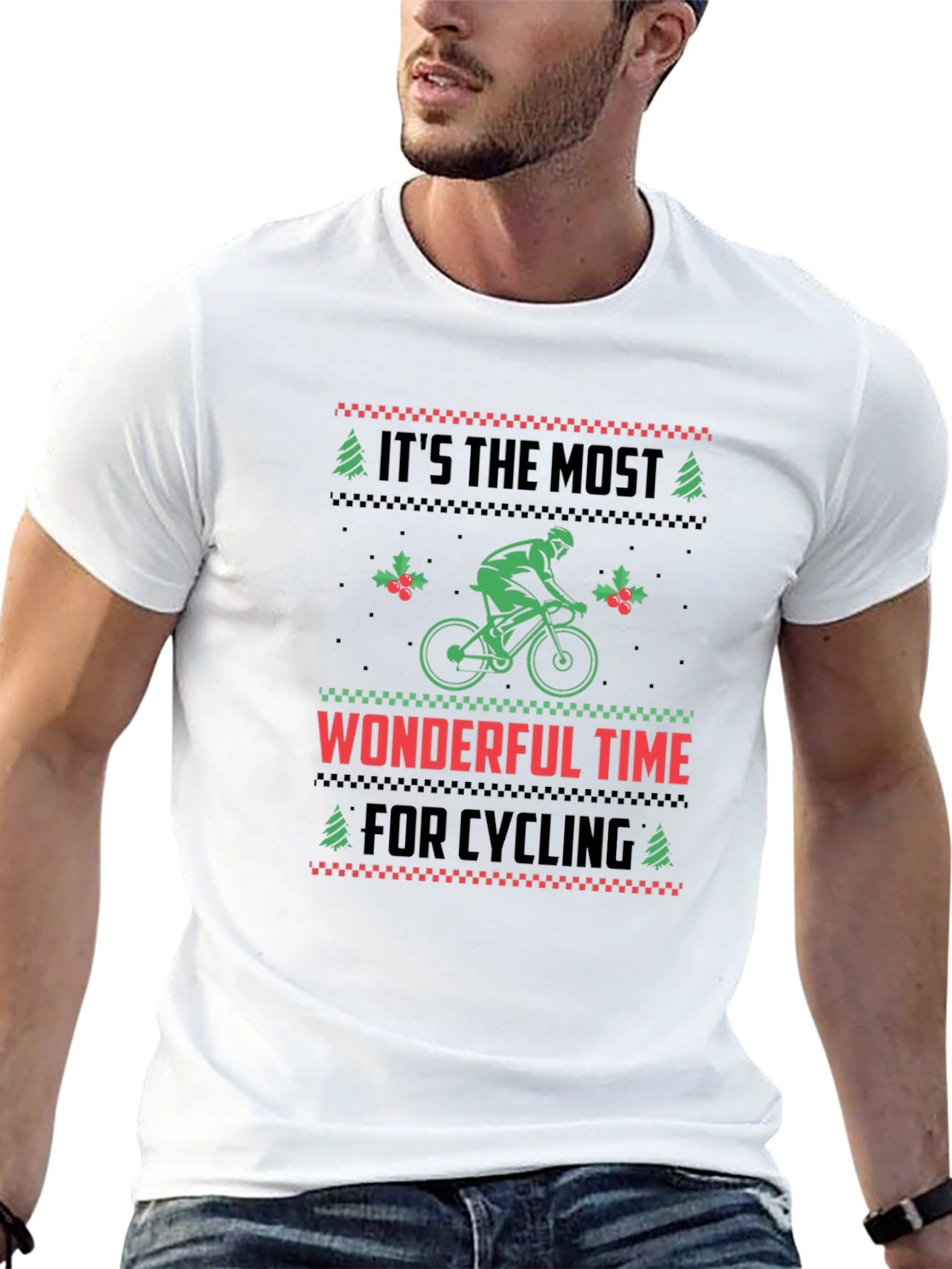 Black Cycling Christmas T-Shirt - Holiday Ugly Sweater Style view 13