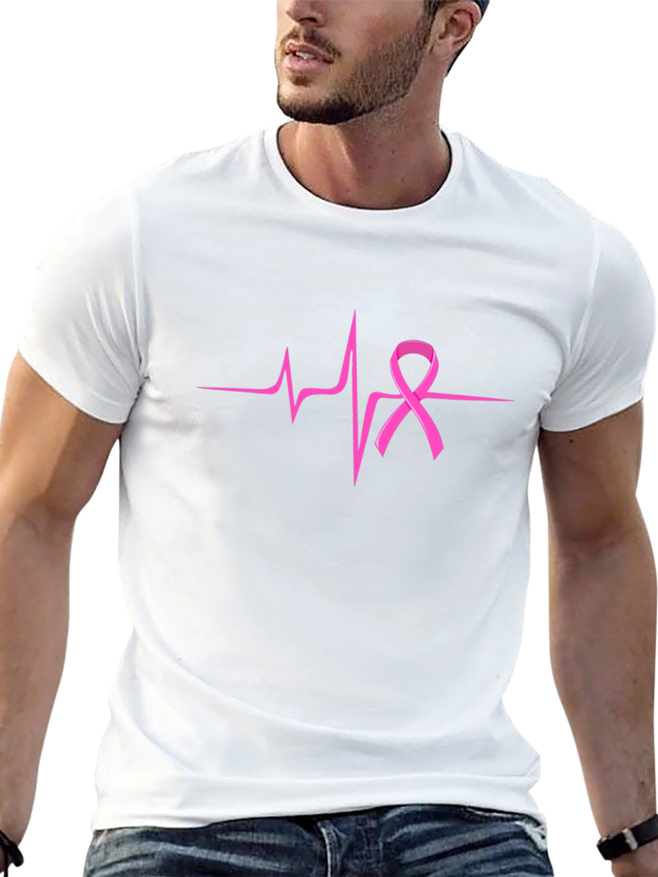 Pink Ribbon Heartbeat T-Shirt - Breast Cancer Awareness - 13