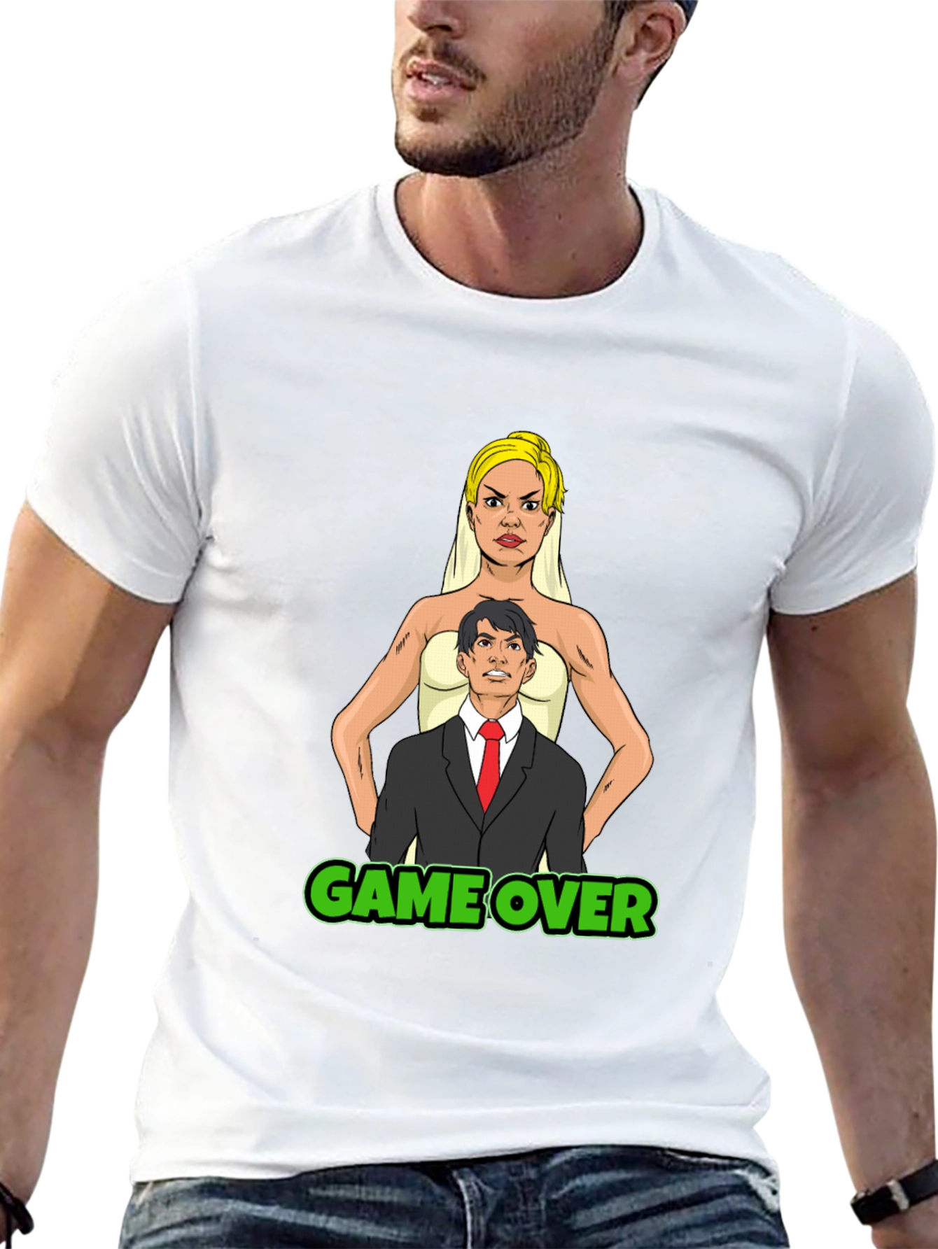 Black Game Over Bride & Groom T-Shirt - Funny Wedding Tee view 13