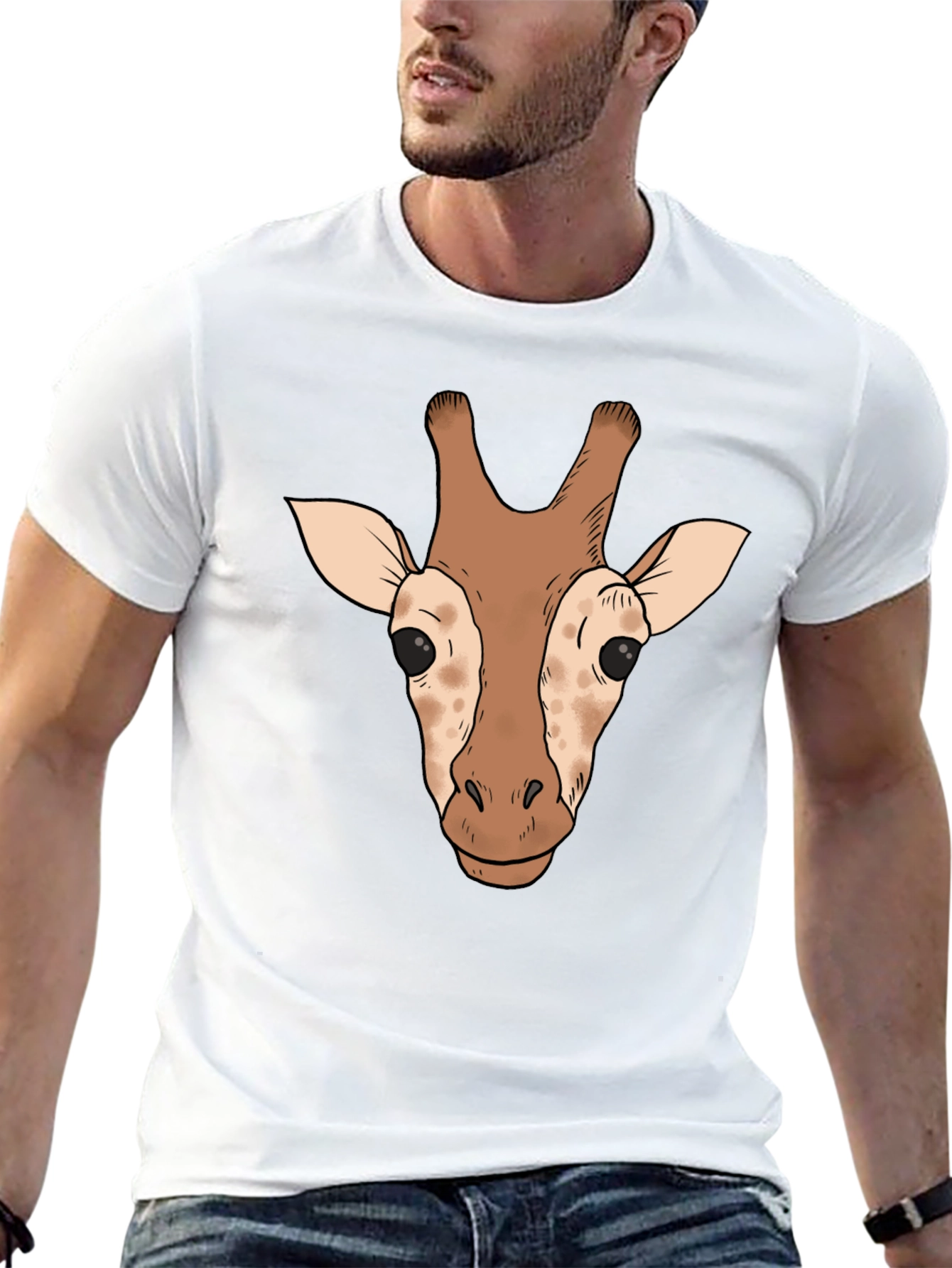 Black Giraffe Head Graphic Tee - Black Casual T-Shirt view 13