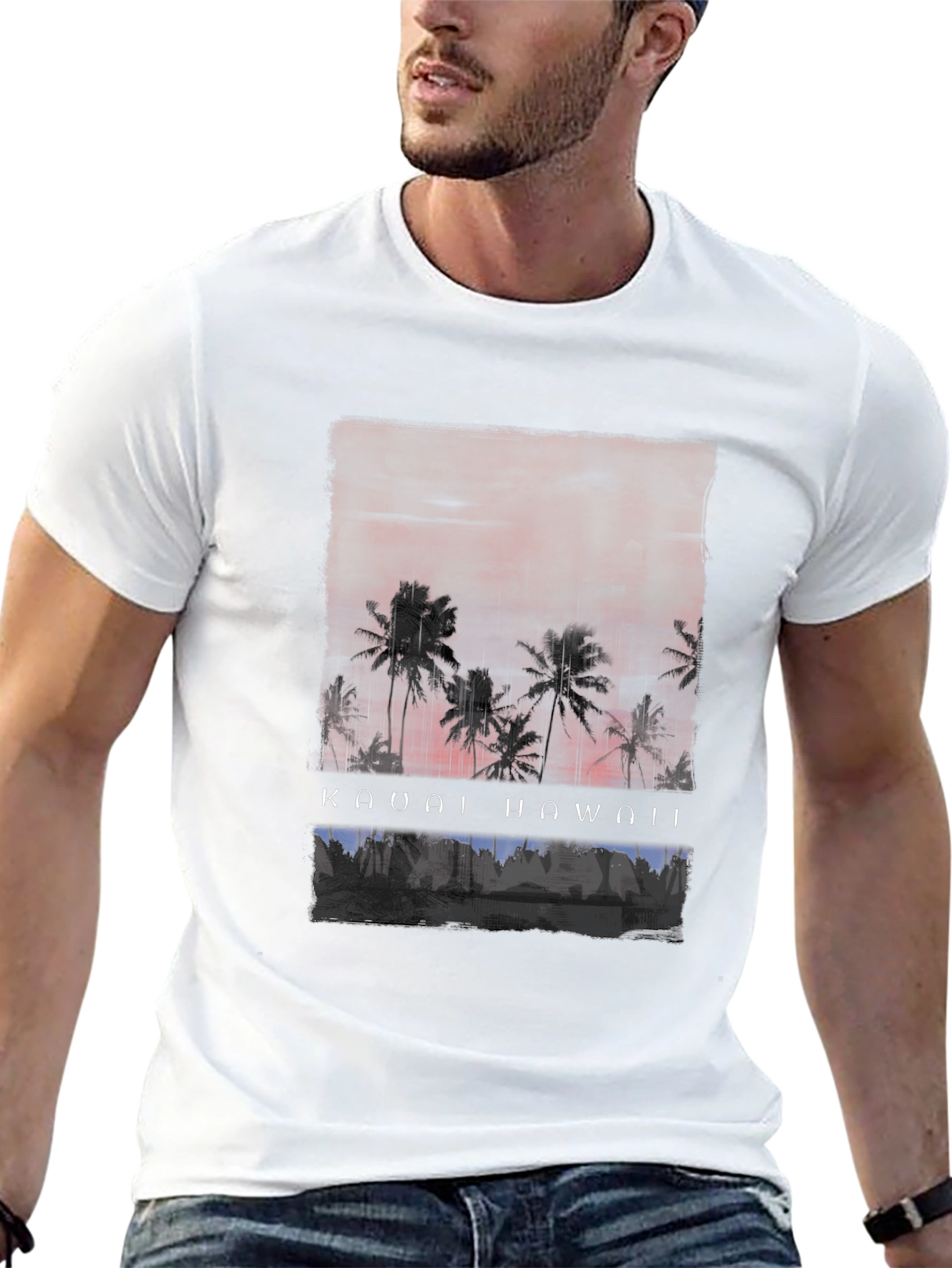 Black Kauai Hawaii Palm Tree Graphic Black T-Shirt view 13
