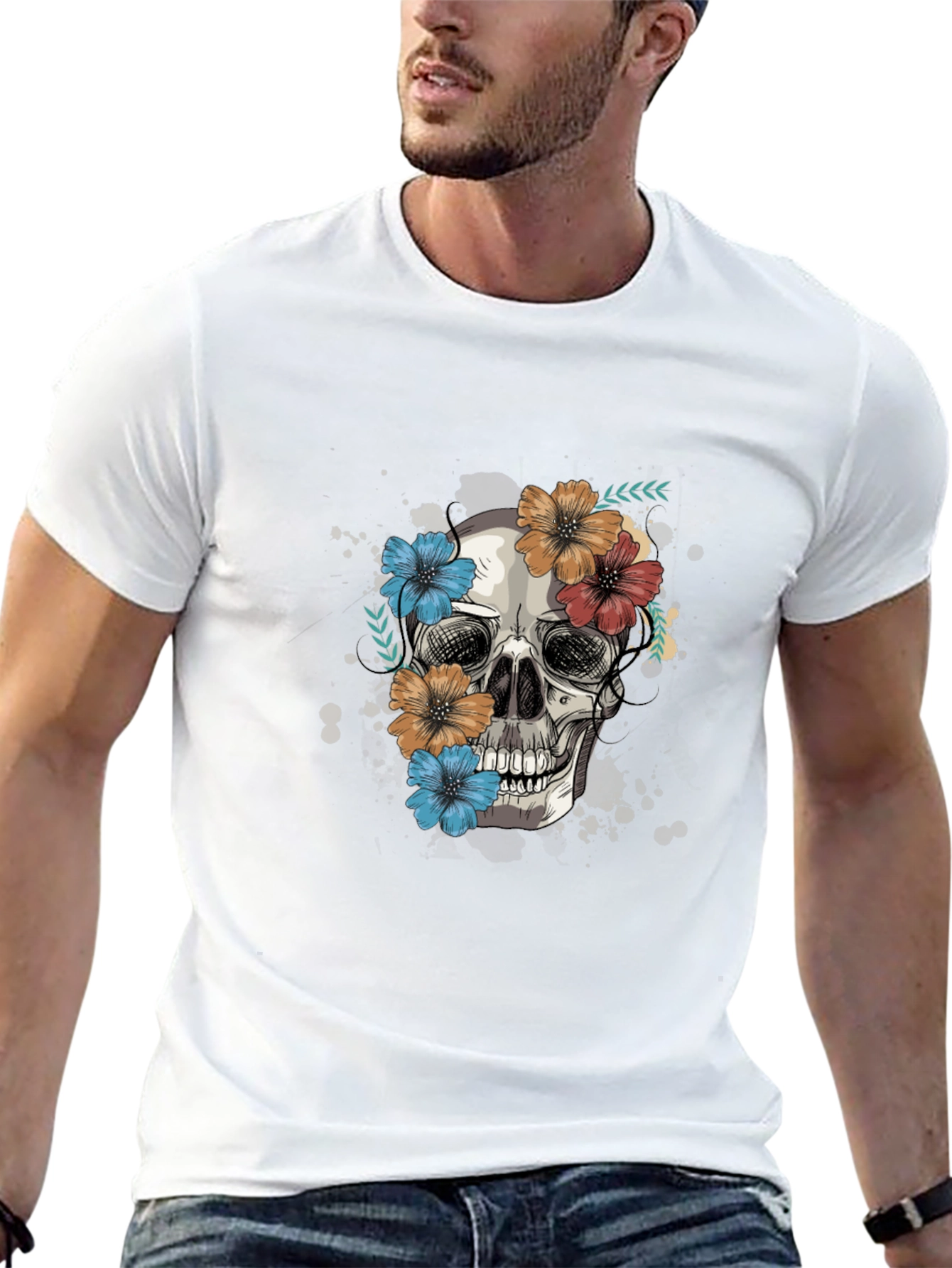 Black Skull & Floral Graphic Tee view 13