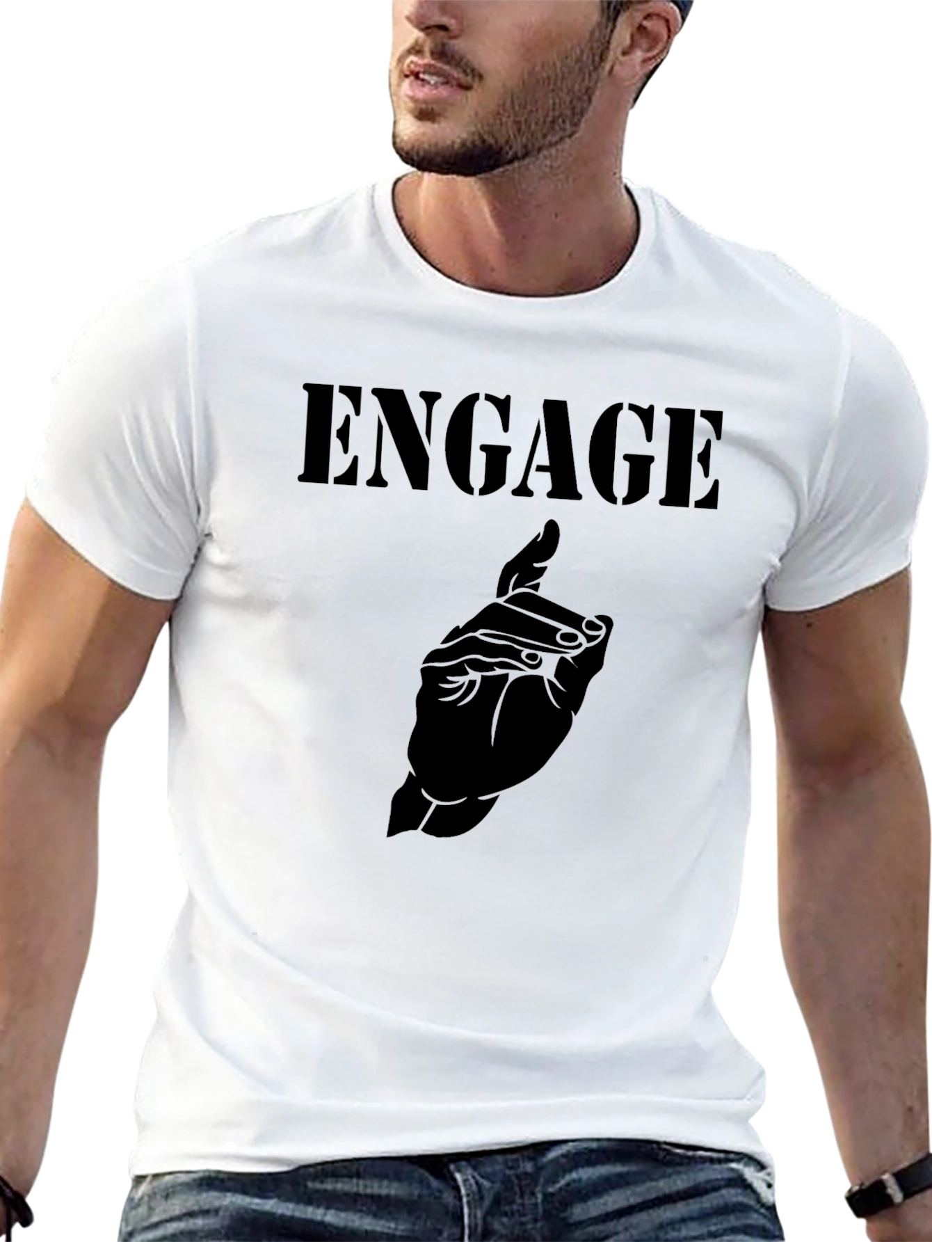Black Engage Graphic Tee - Black Cotton Blend Shirt view 13