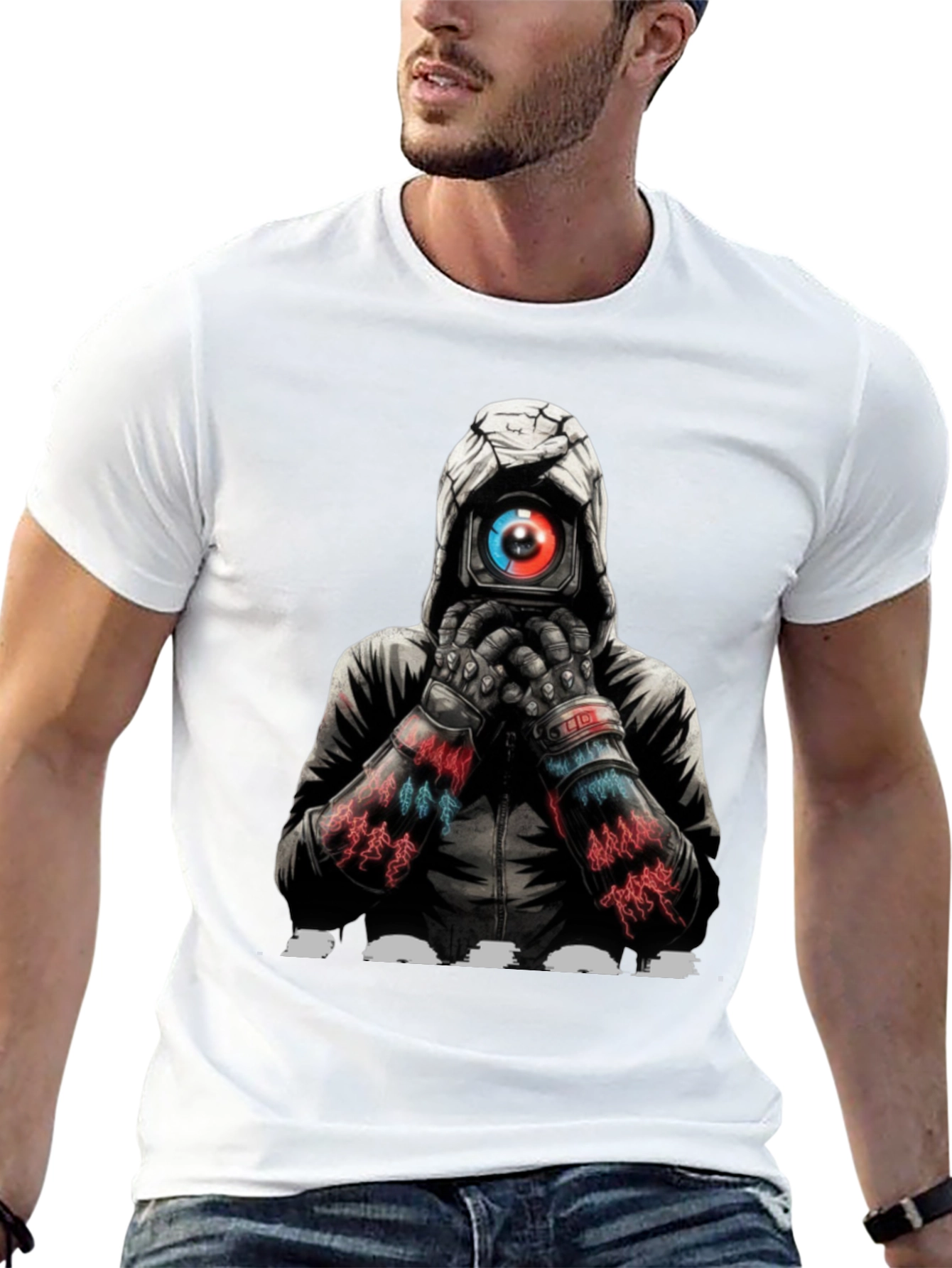 Black Cyberpunk Camera Eye Graphic Black T-Shirt view 13