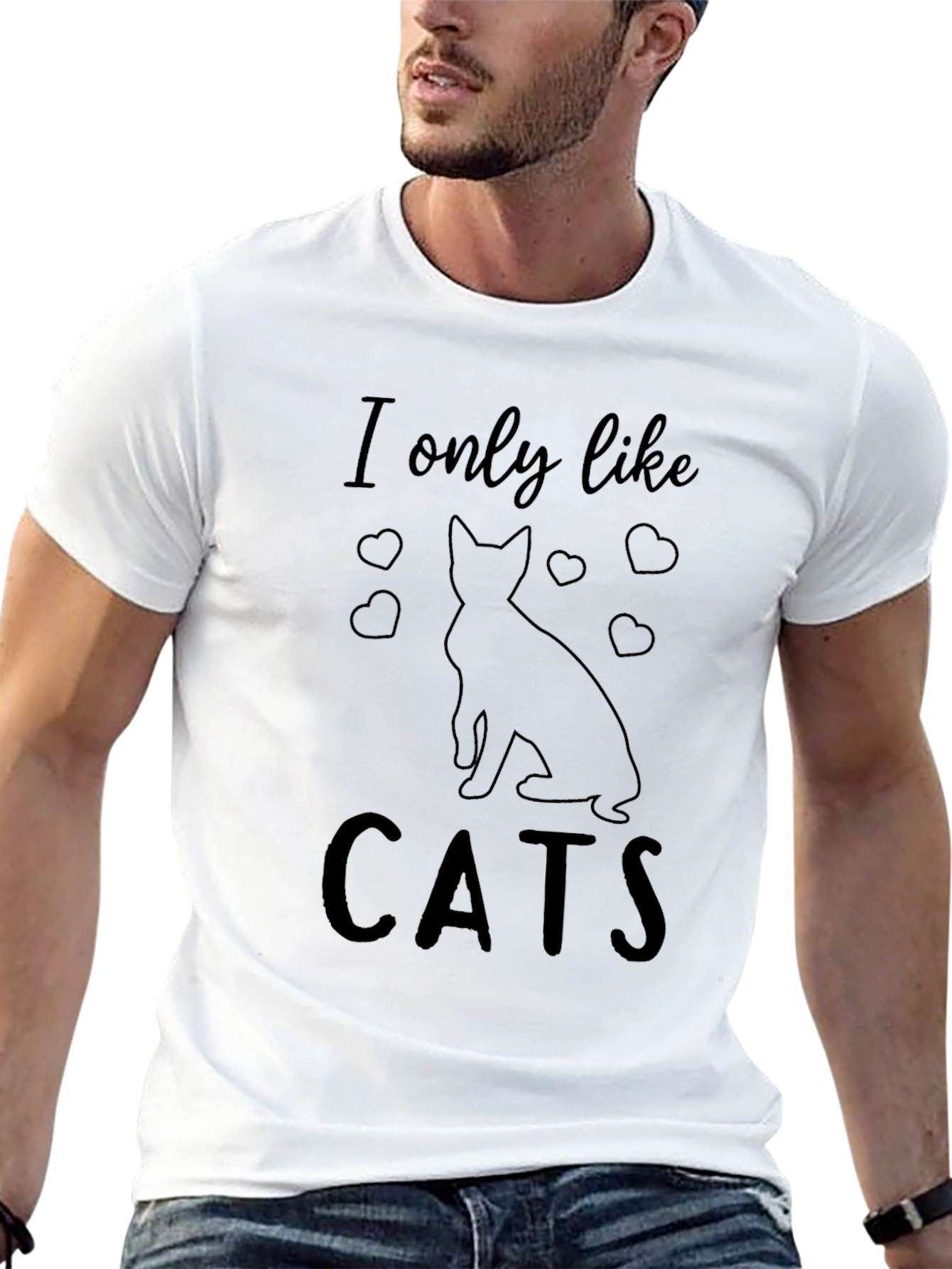 Black I Only Like Cats Graphic Tee - Unisex Black T-Shirt view 13