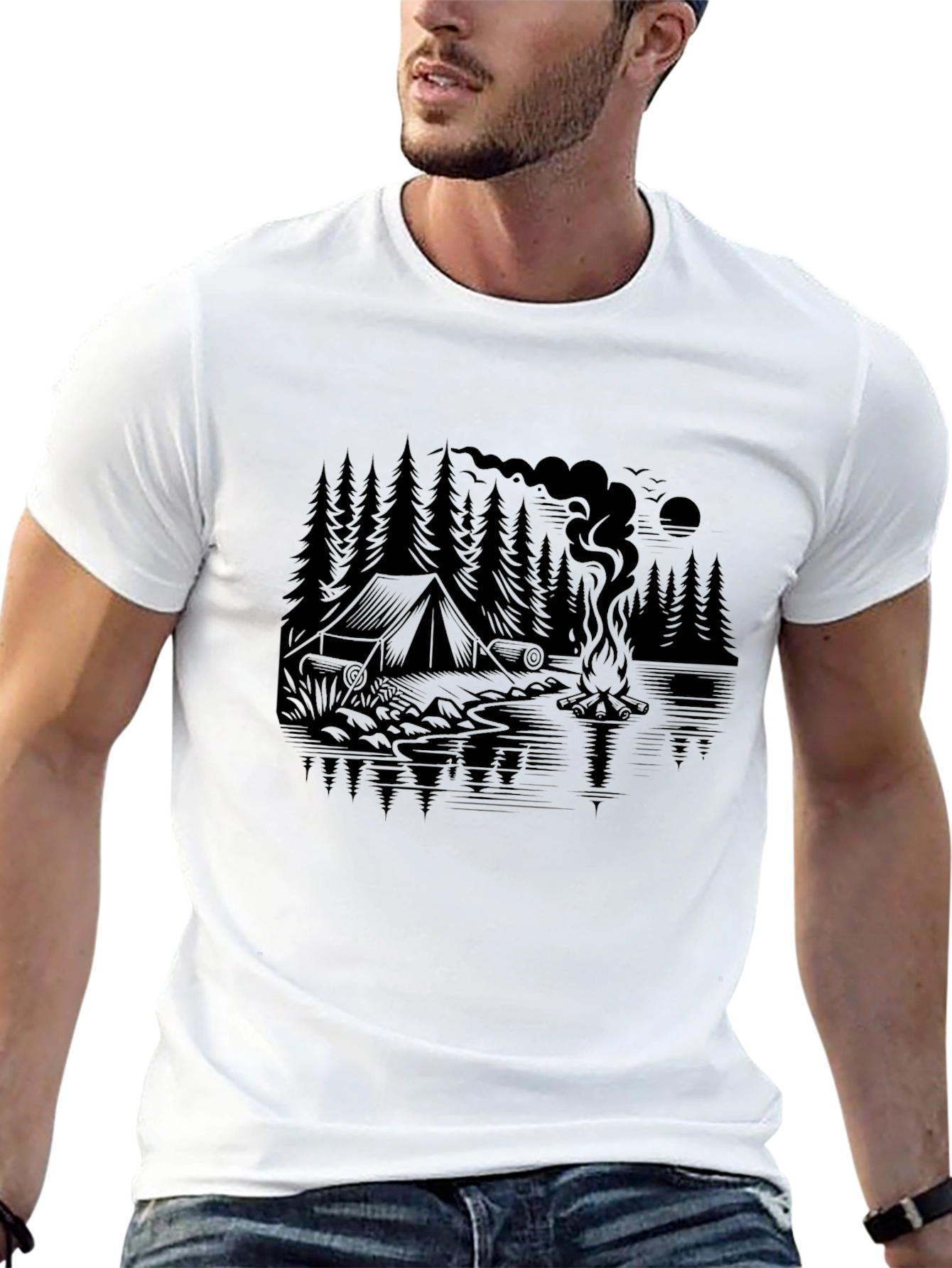 Black Camping Graphic Tee - Nature Lover's Black T-Shirt view 13