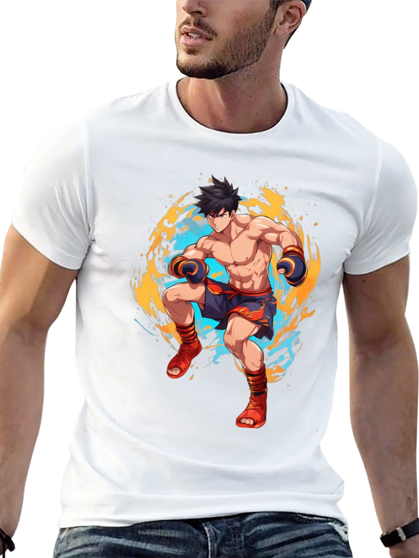 Anime Fighter Graphic Black T-Shirt - 13