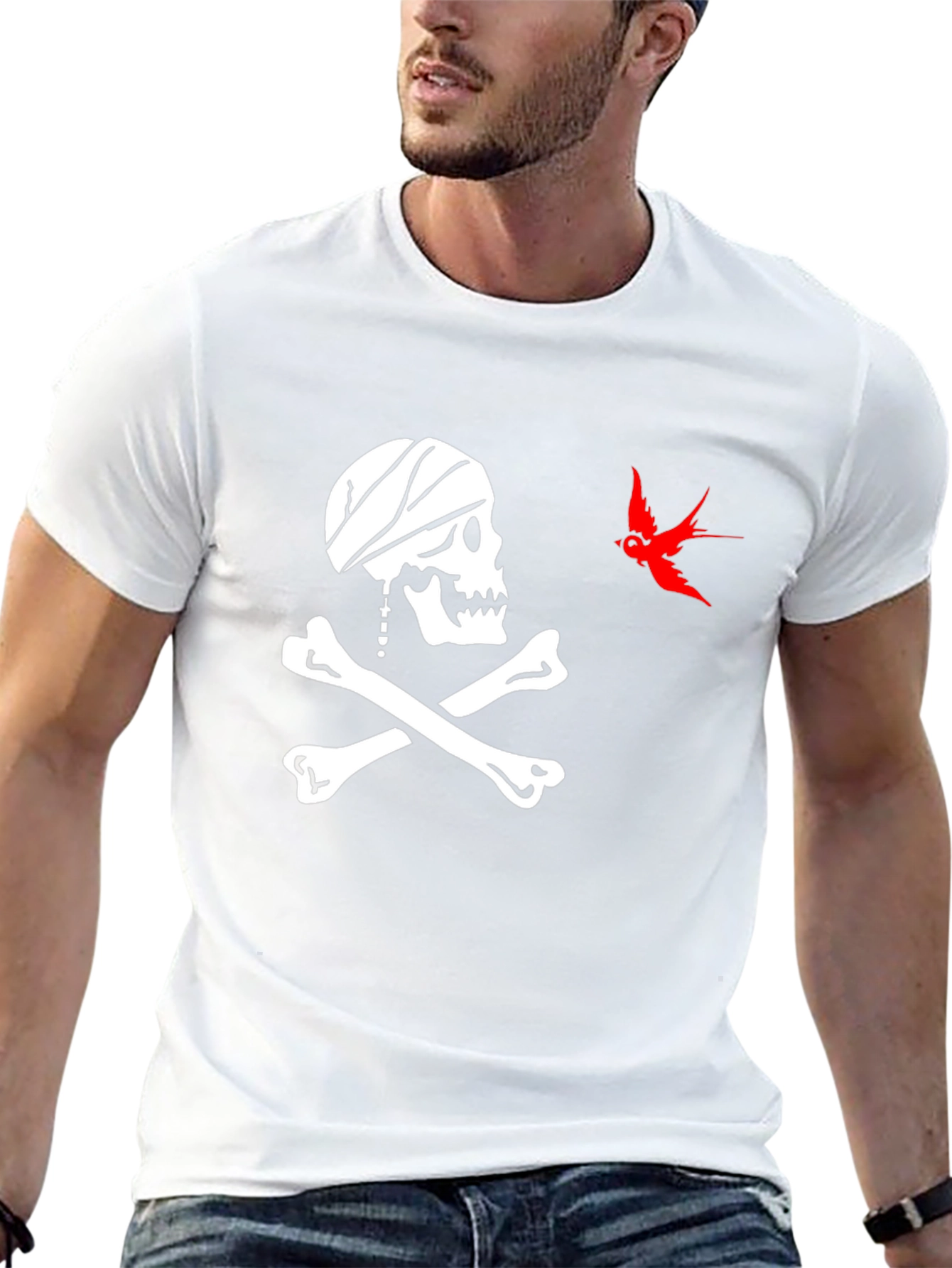 Black Pirate Skull & Sparrow T-Shirt - Black view 13