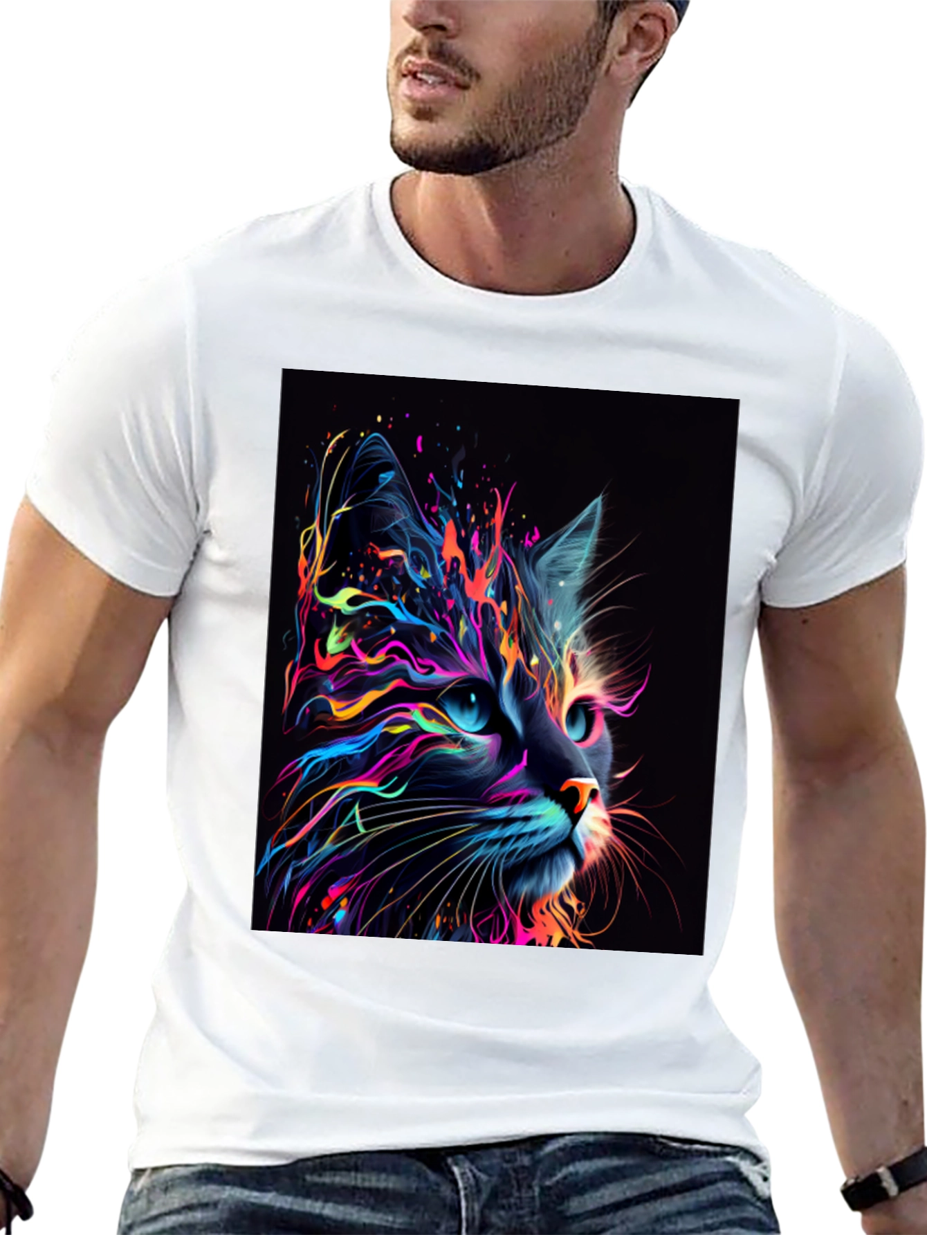 Black Neon Cat Graphic T-Shirt - Unique Design view 13