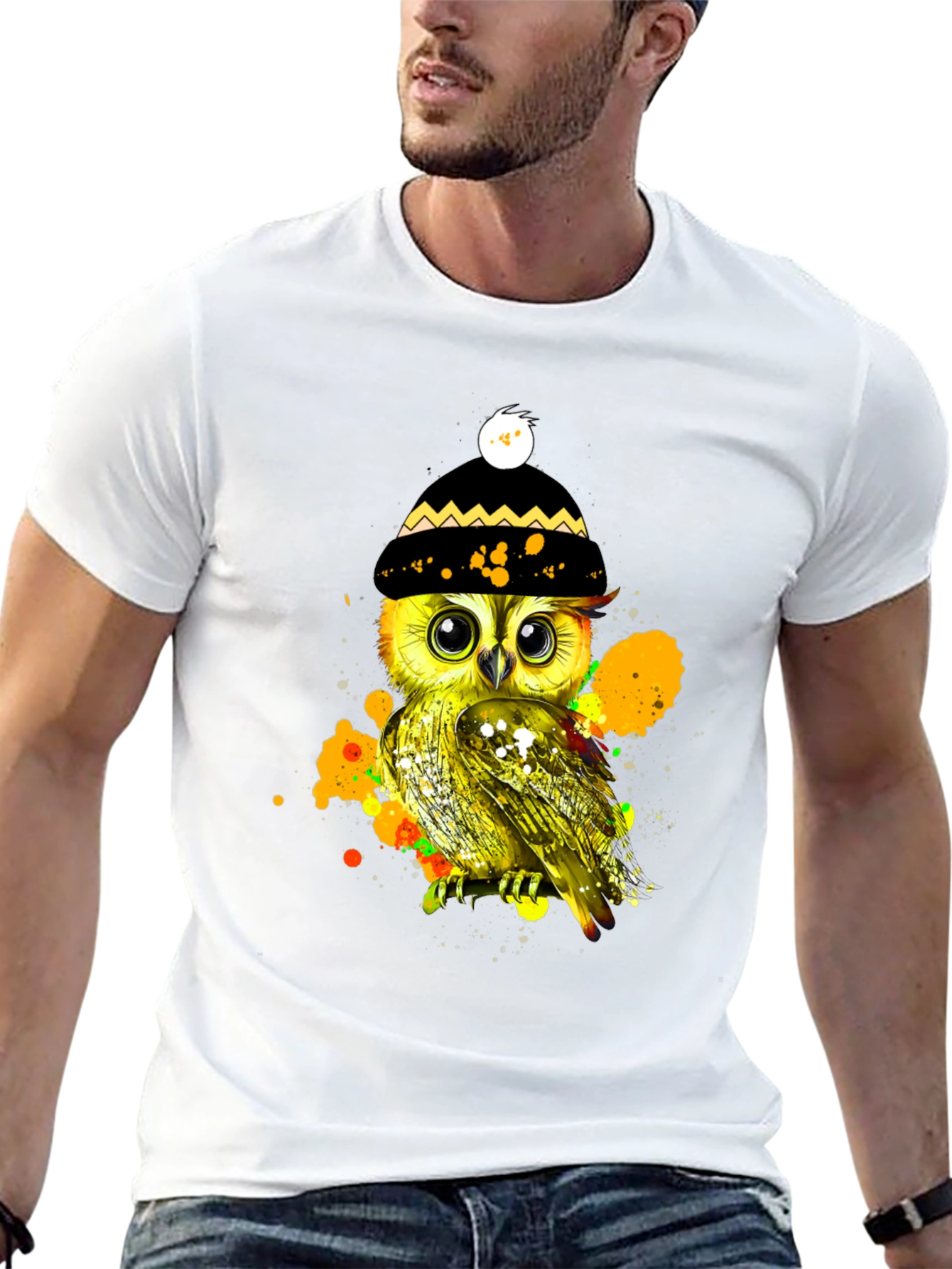 Black Stylish Owl Graphic Tee - Unique & Trendy view 13