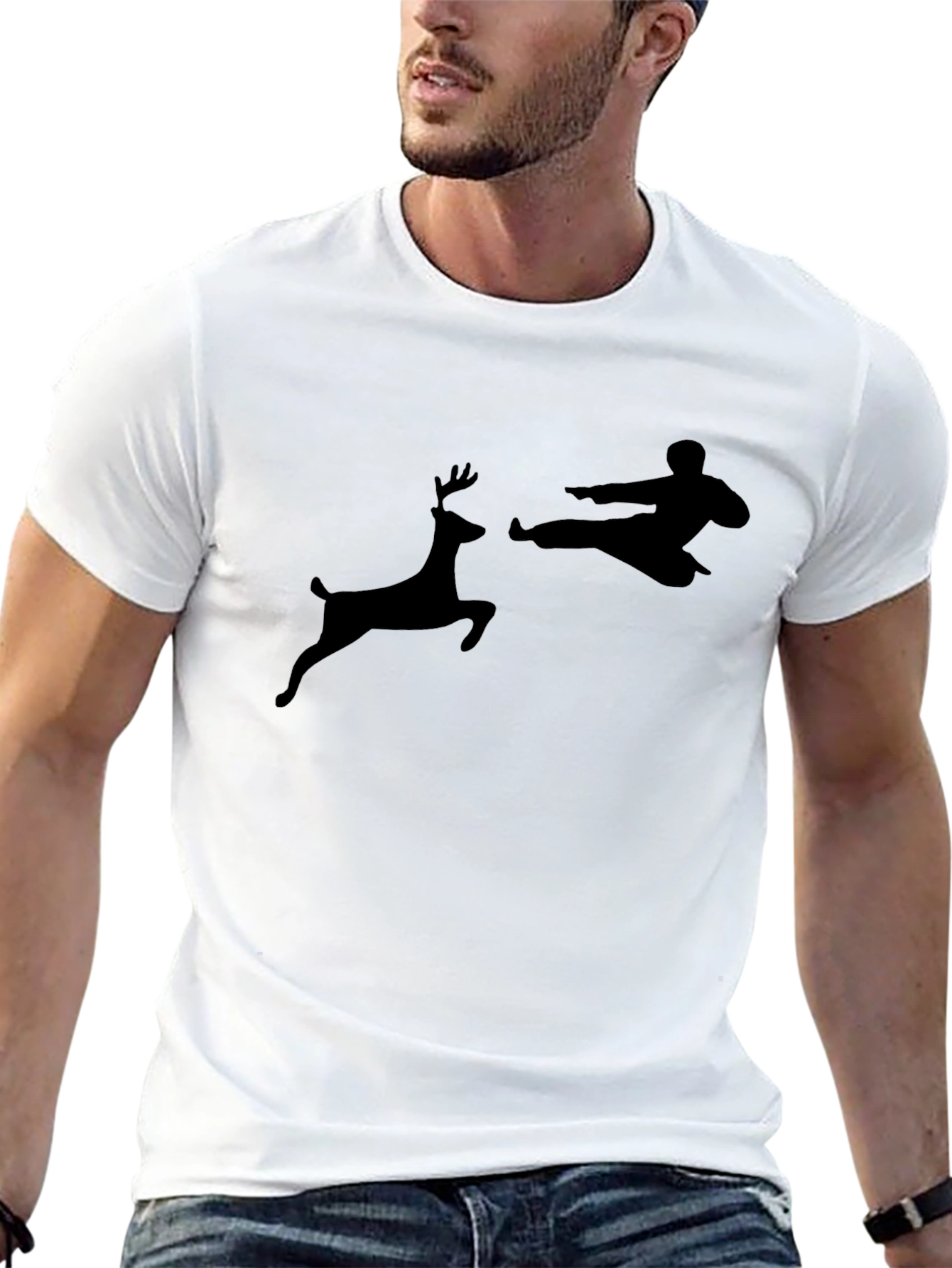 Black Karate Deer Black T-Shirt - Novelty Design view 13