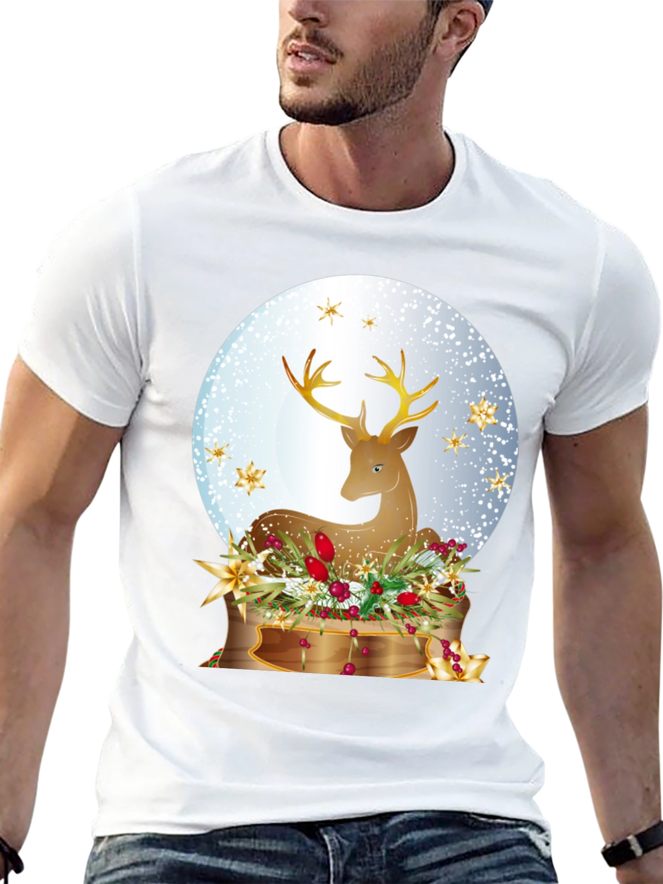 Black Festive Deer Graphic T-Shirt - Holiday Season Apparel view 13