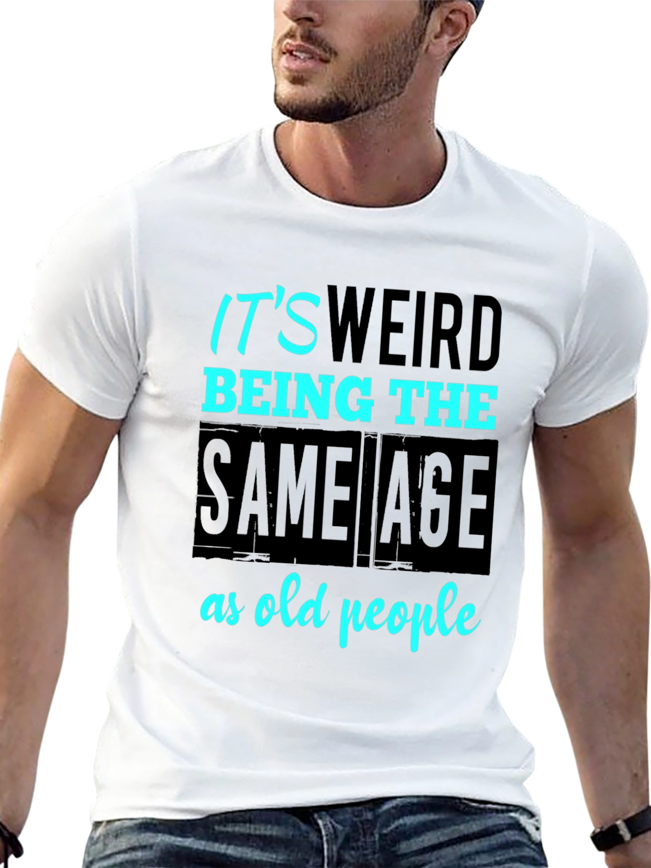 Black Funny "Old People" Graphic Tee - Black Cotton T-Shirt view 13