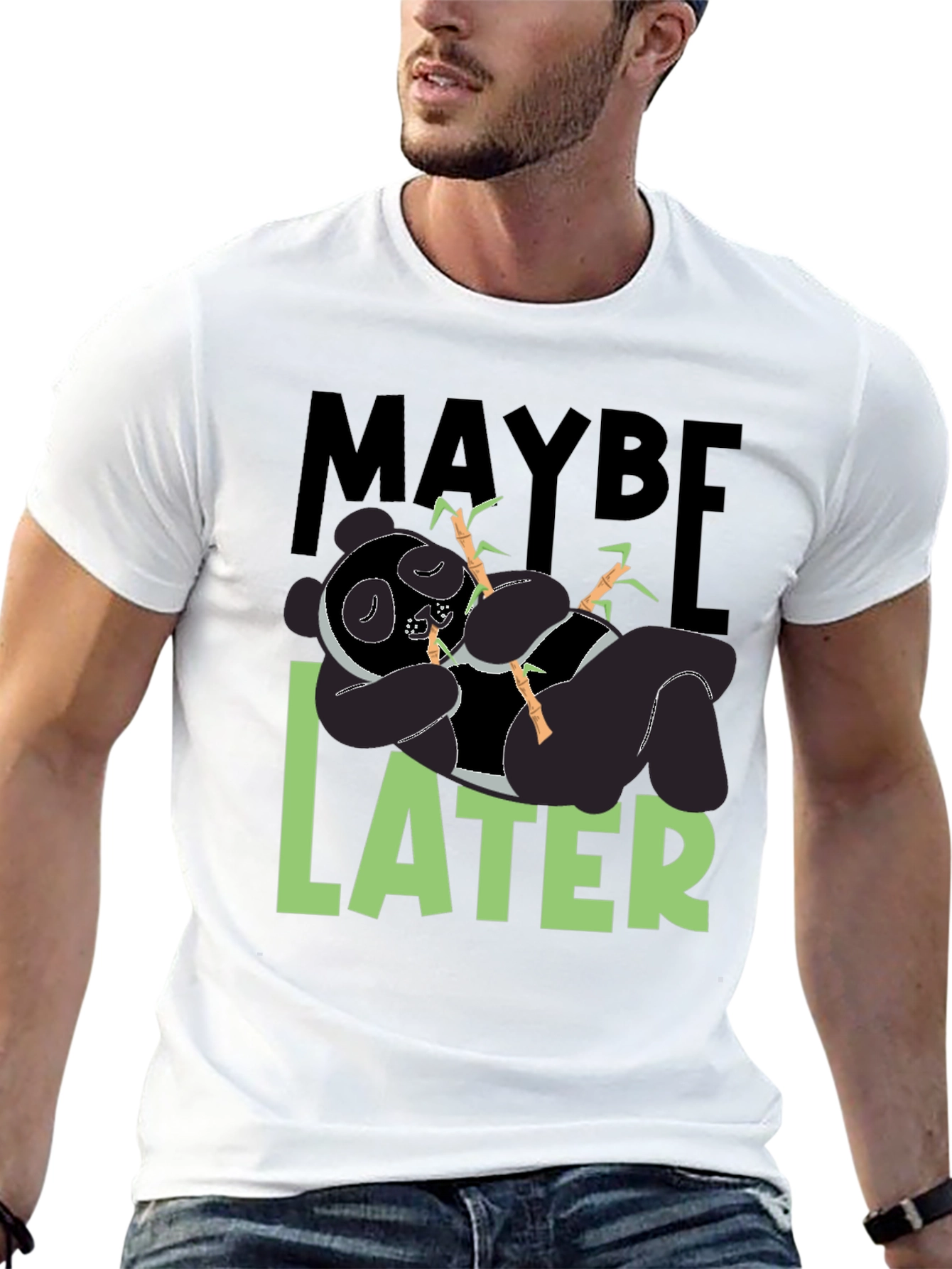 Black Maybe Later Panda T-Shirt - Funny Graphic Tee view 13