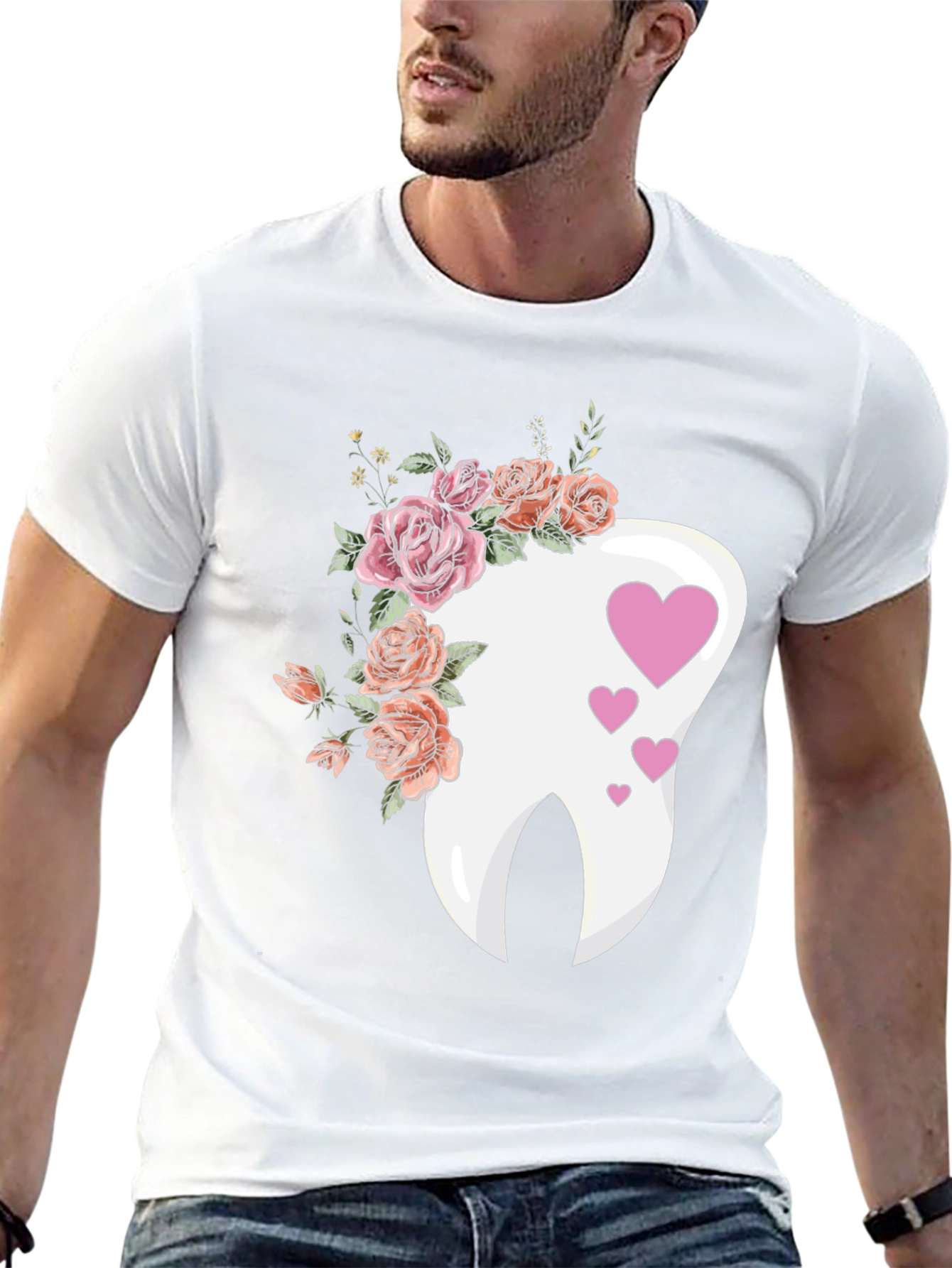 Black Floral Tooth Heart Graphic Tee - Dentist Gift view 13