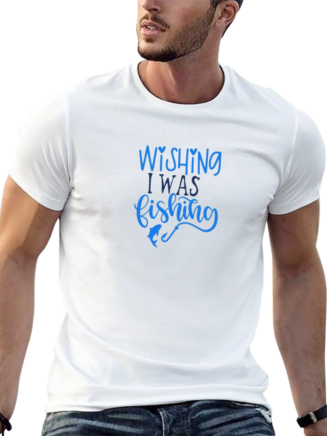 Black Wishing I Was Fishing T-Shirt - Black view 13
