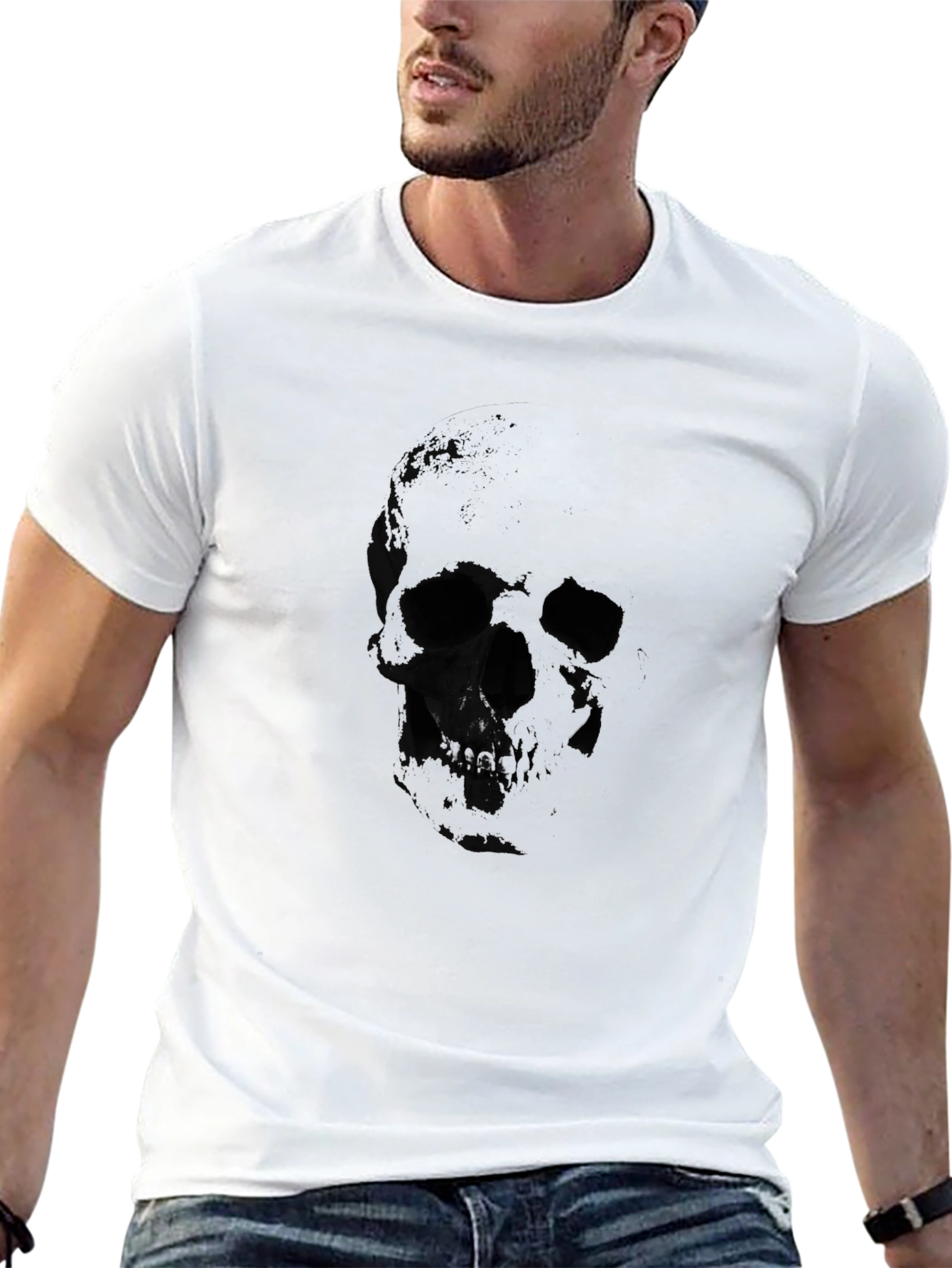 Black Men's Black Skull Graphic T-Shirt view 13