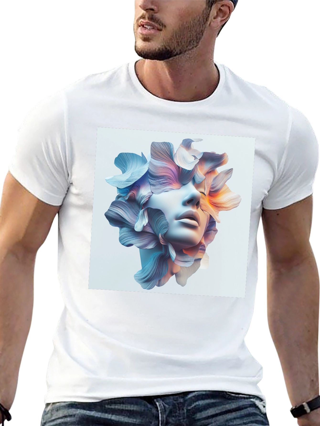 Black Floral Face Graphic Tee - Modern Art T-Shirt view 13