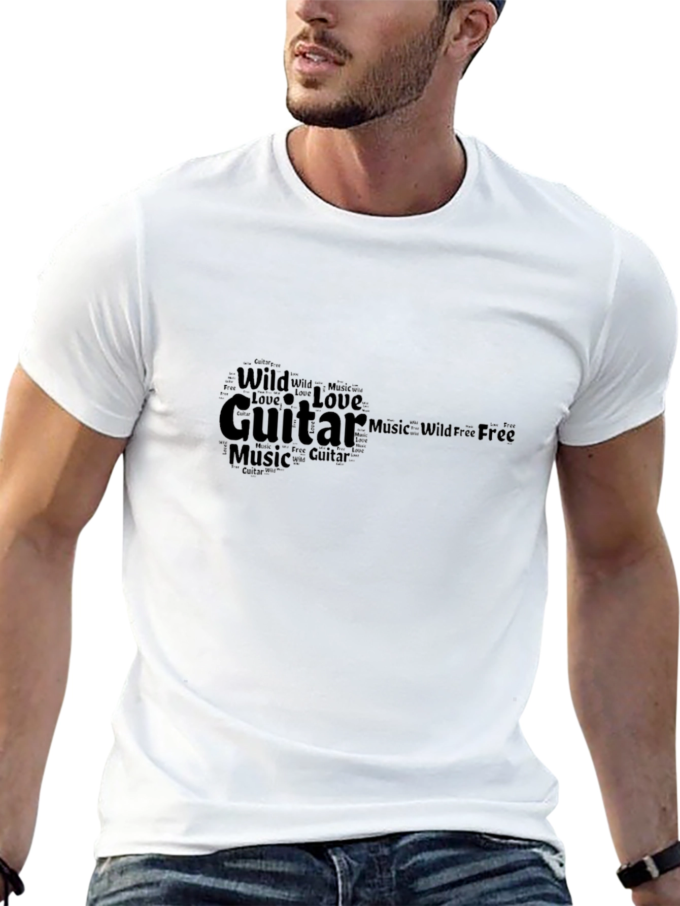 Black Guitar Music Word Art Tee - Black view 13
