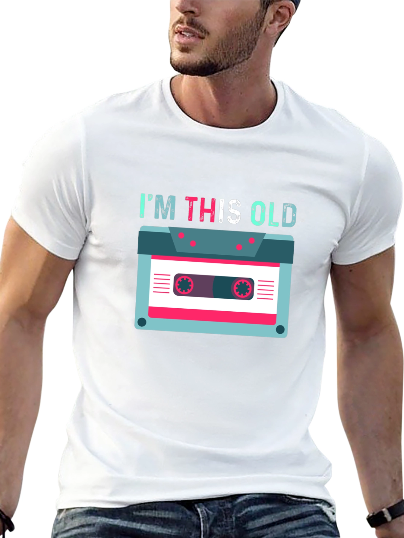 Black I'm This Old Cassette Tape T-Shirt view 13
