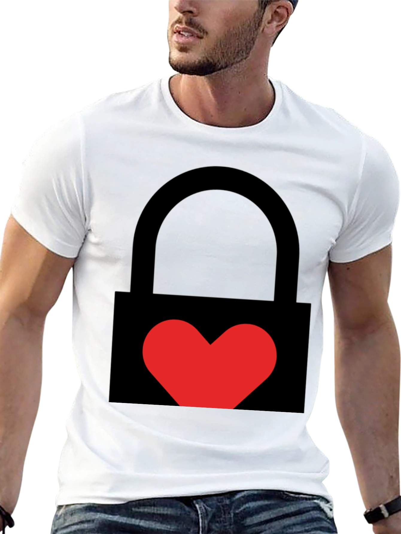 Black Heart Lock Graphic Tee - Stylish Unisex Black T-Shirt view 13