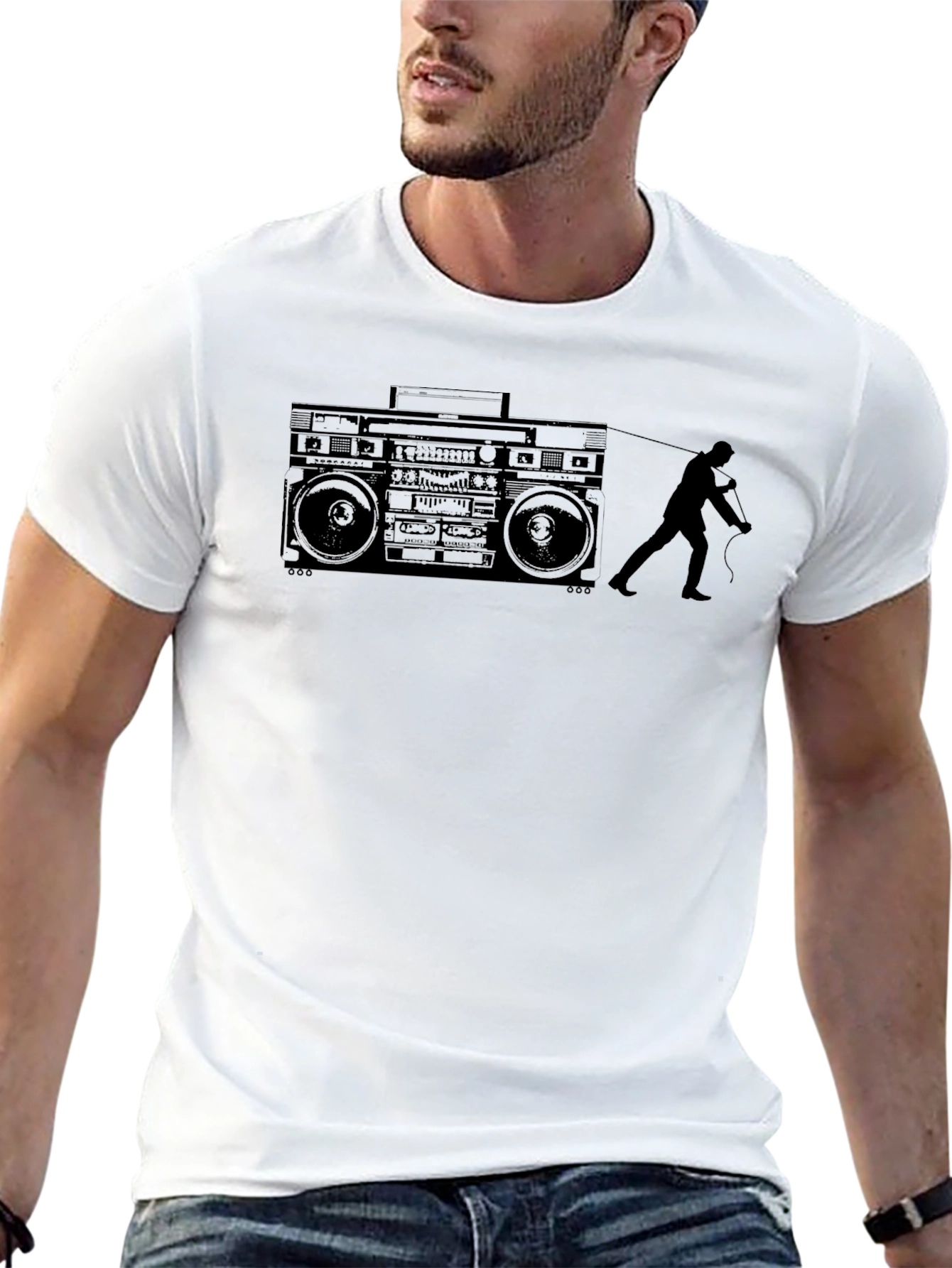 Black Retro Boombox Pull T-Shirt - Classic Cool view 13