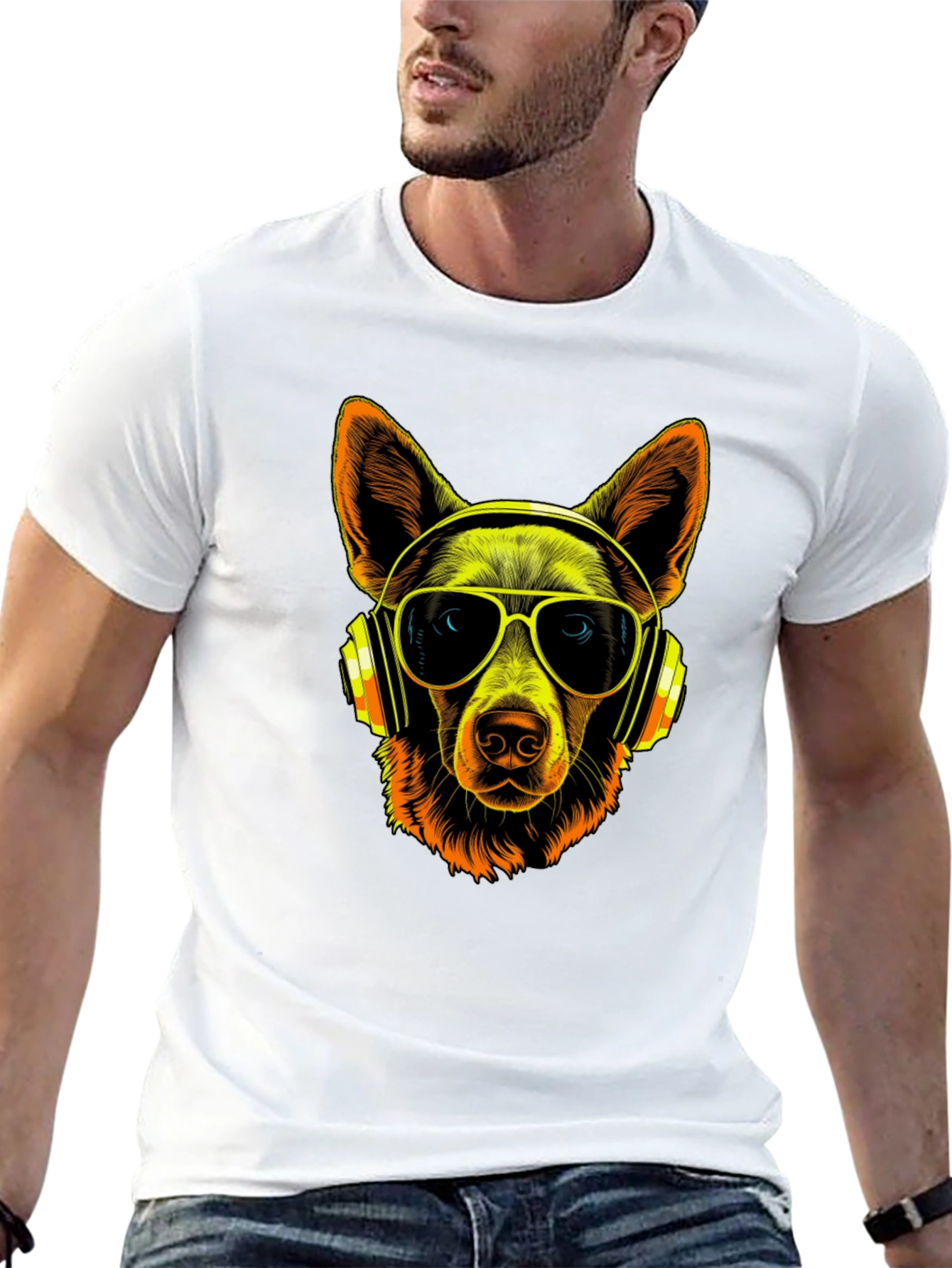 Black Dog DJ T-Shirt - Cool Canine with Headphones & Shades view 13