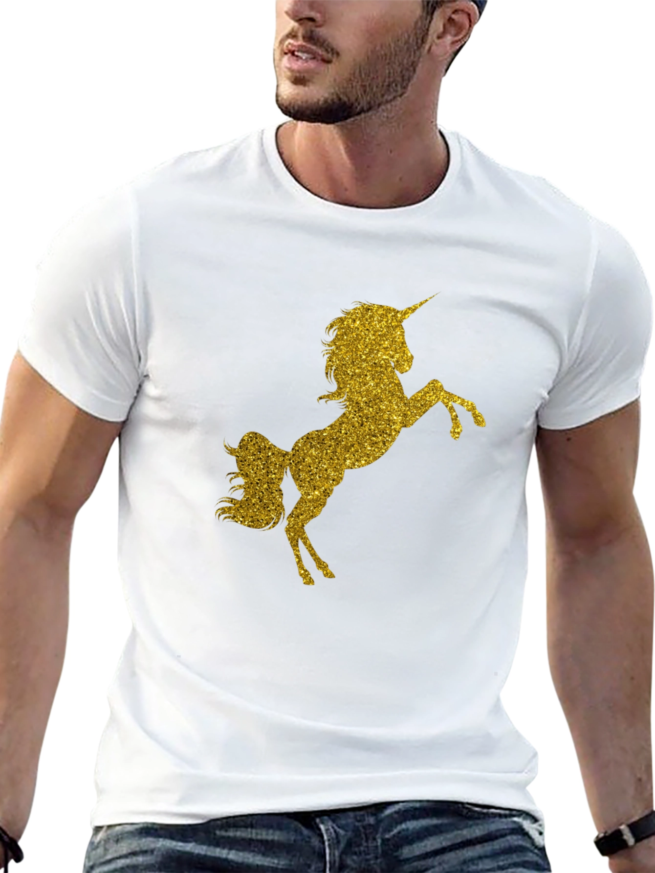 Black Gold Glitter Unicorn Black T-Shirt view 13