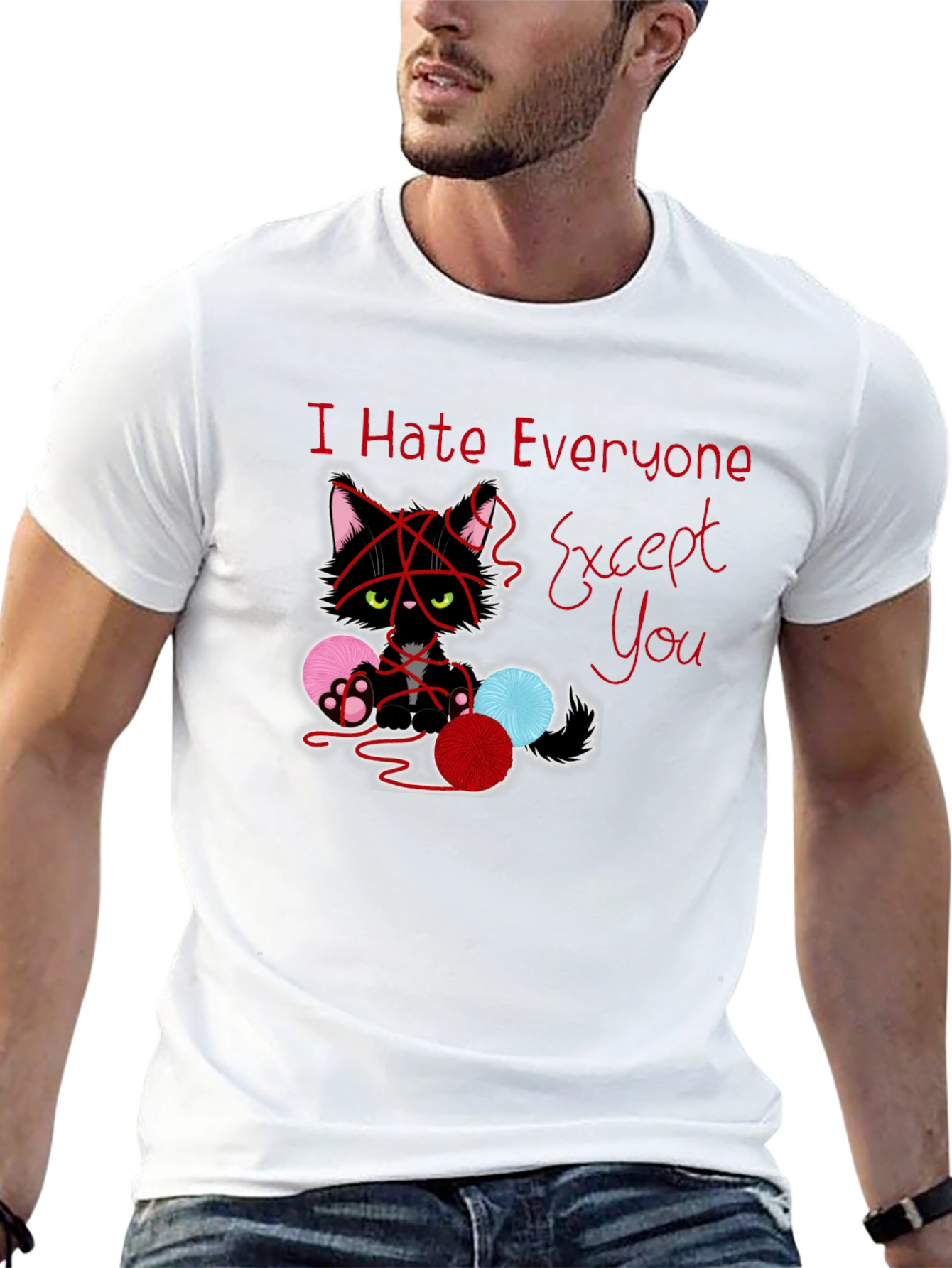 Black I Hate Everyone Except You Cat T-Shirt view 13