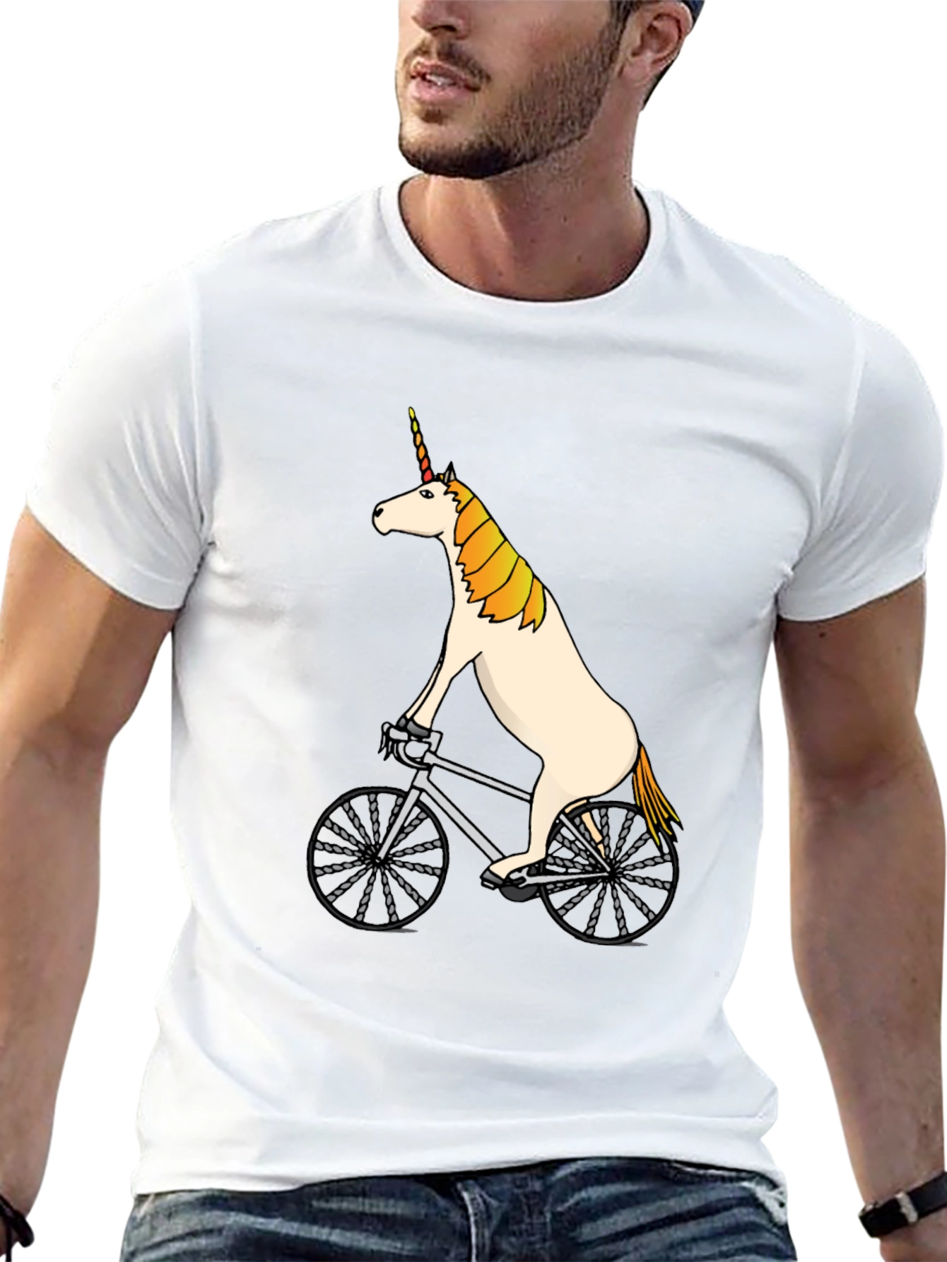 Black Unicorn Riding a Bike T-Shirt - Funny Graphic Tee view 13
