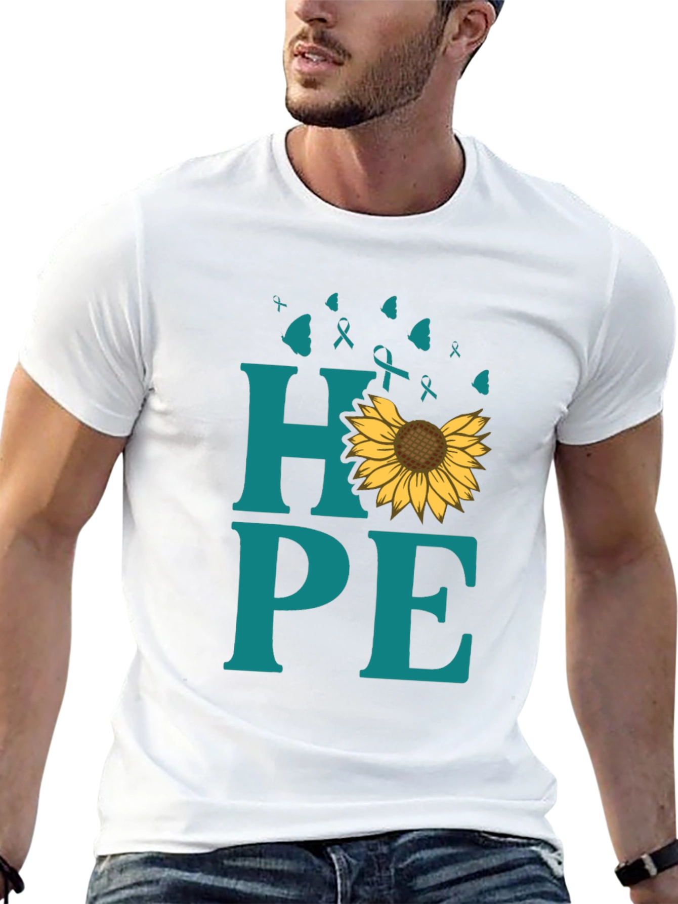Black Hope Sunflower Ribbon Graphic T-Shirt view 13