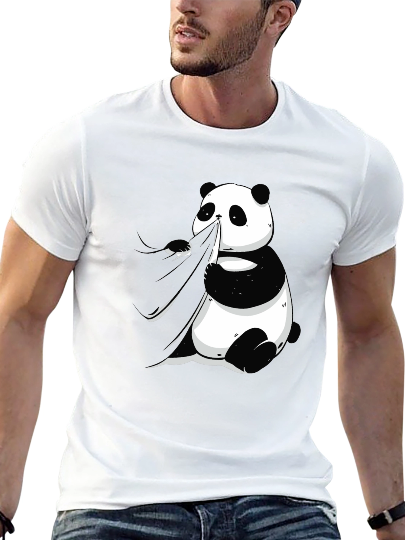 Black Panda Eating Bamboo Graphic Tee - Men's Black T-Shirt view 13