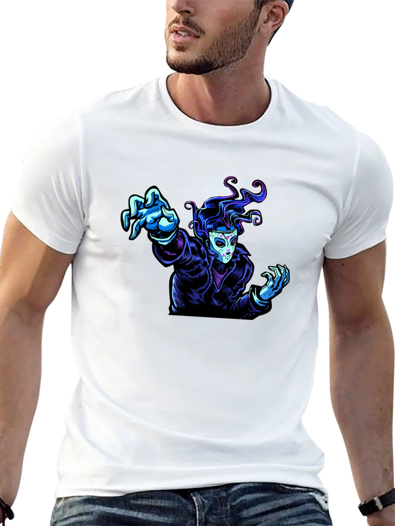 Black Graphic Tee - Masked Figure Design view 13