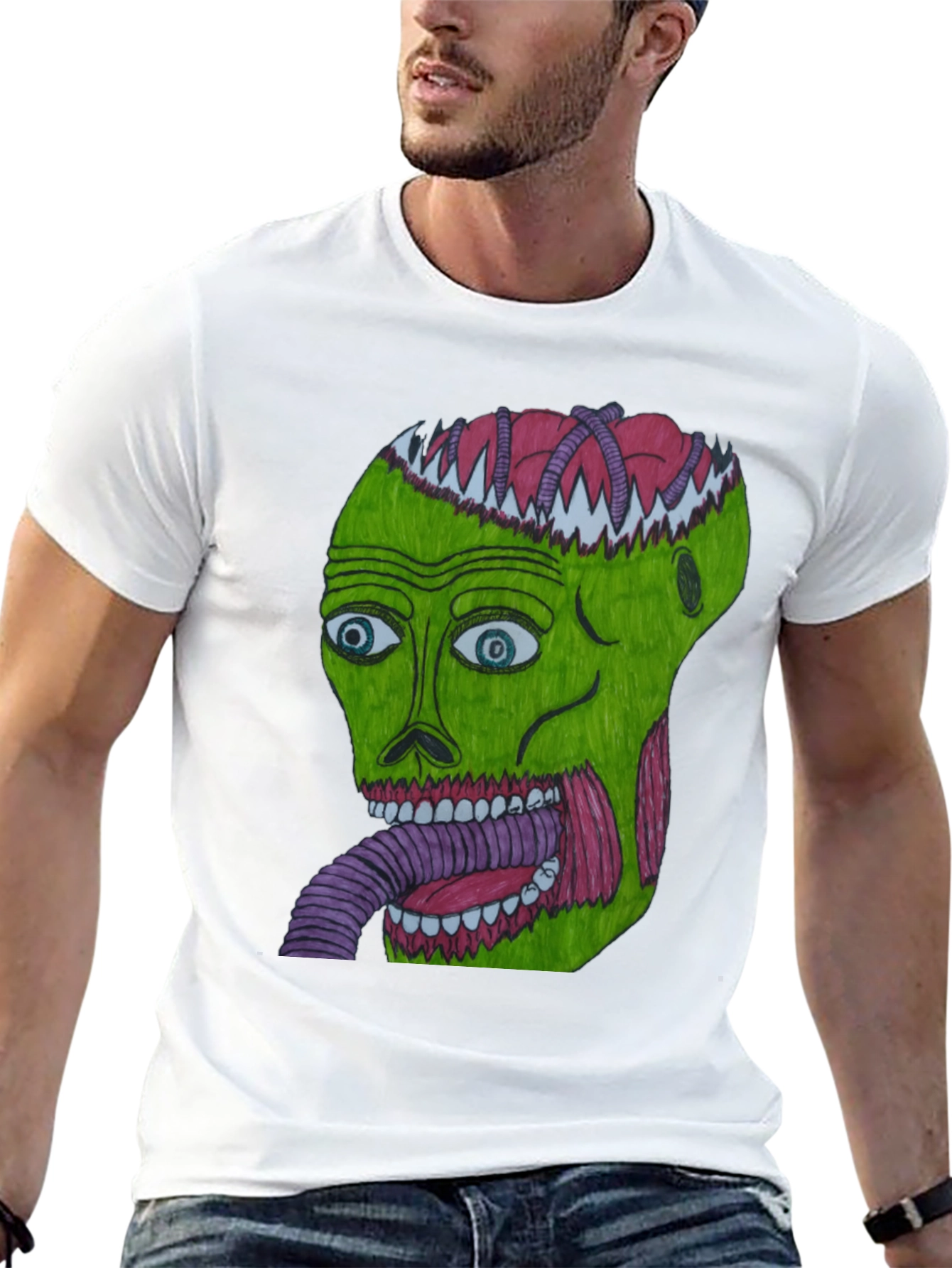 Black Grotesque Green Head Graphic T-Shirt view 13