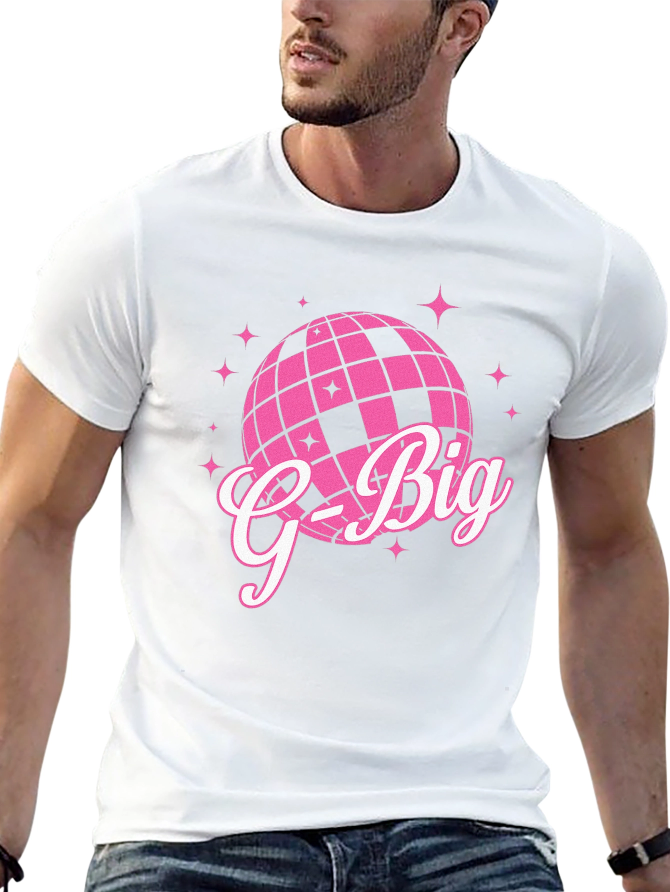 Black G-Big Pink Disco Ball Graphic T-Shirt view 13
