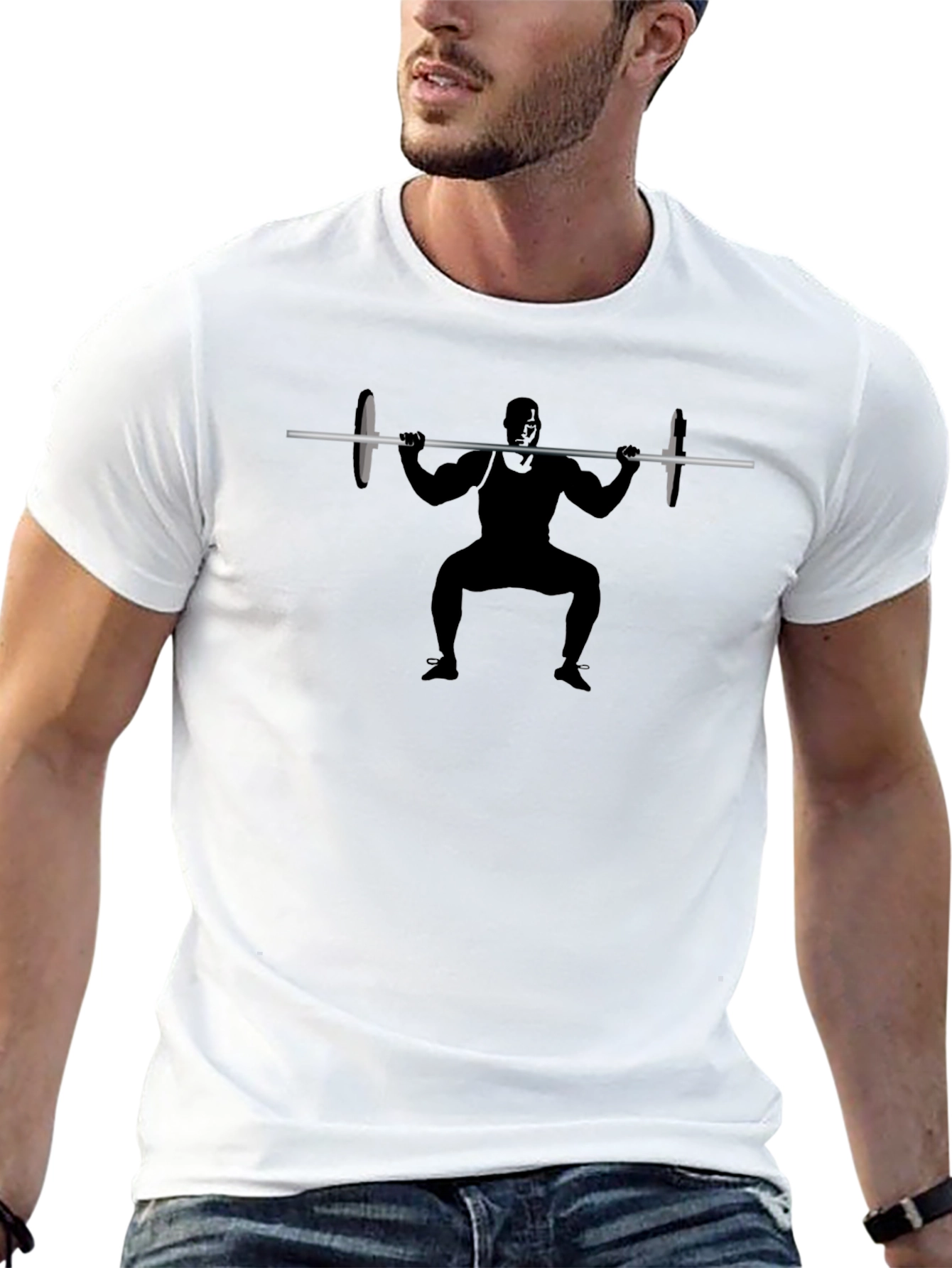 Black Weightlifter Silhouette Black T-Shirt view 13