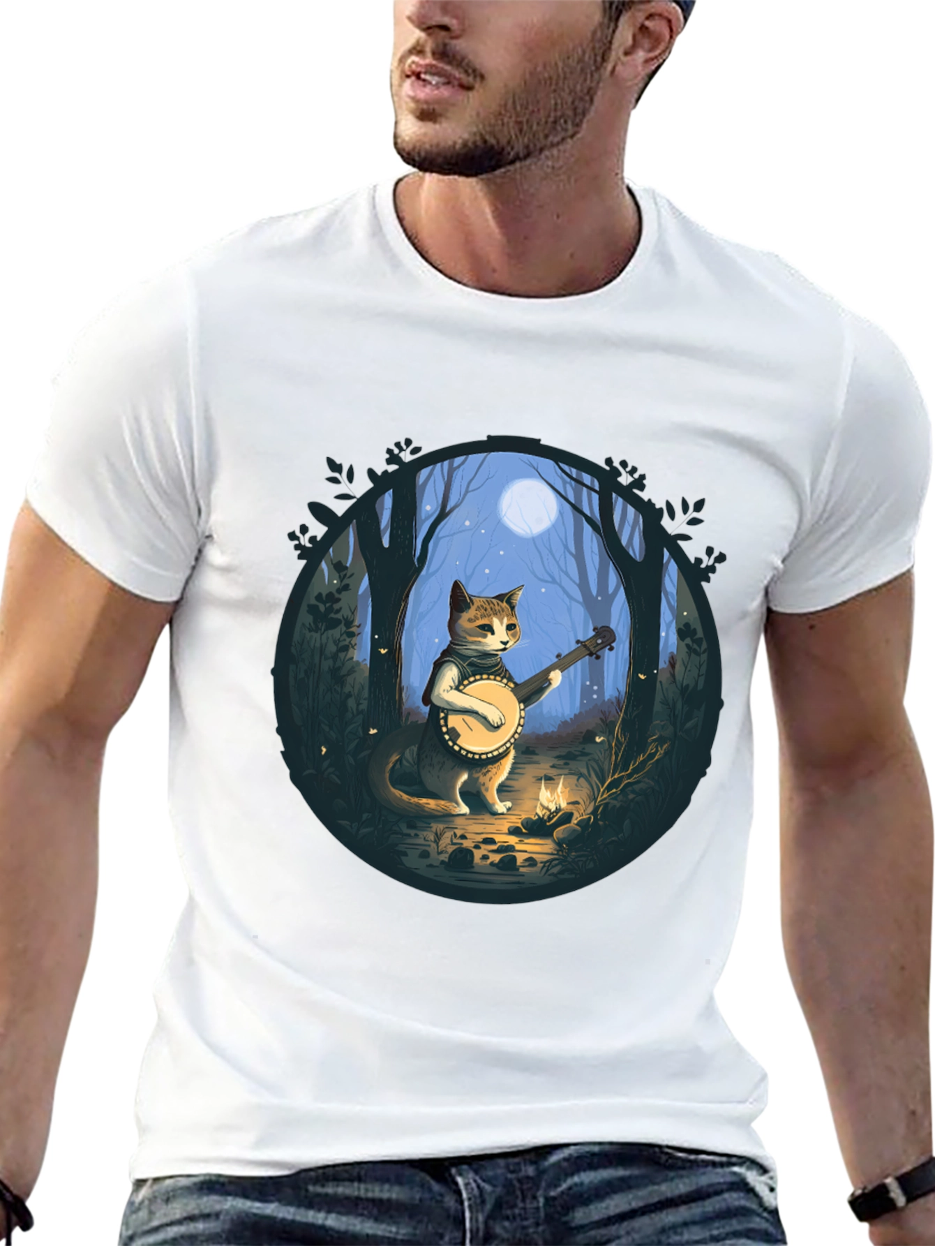 Black Cat Banjo Player Graphic Tee view 13