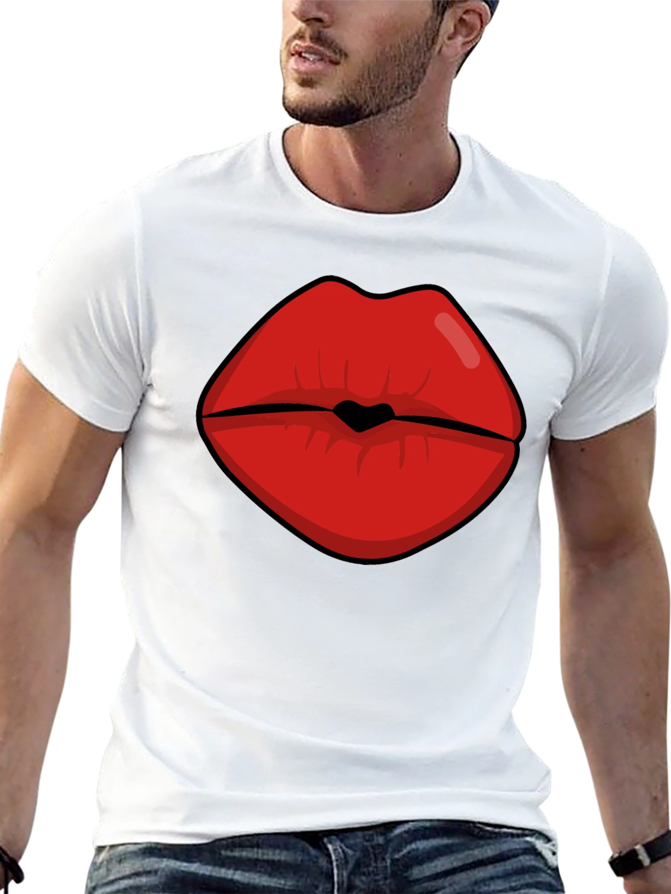 Black Bold Lips Graphic Tee - Black Cotton Blend view 13