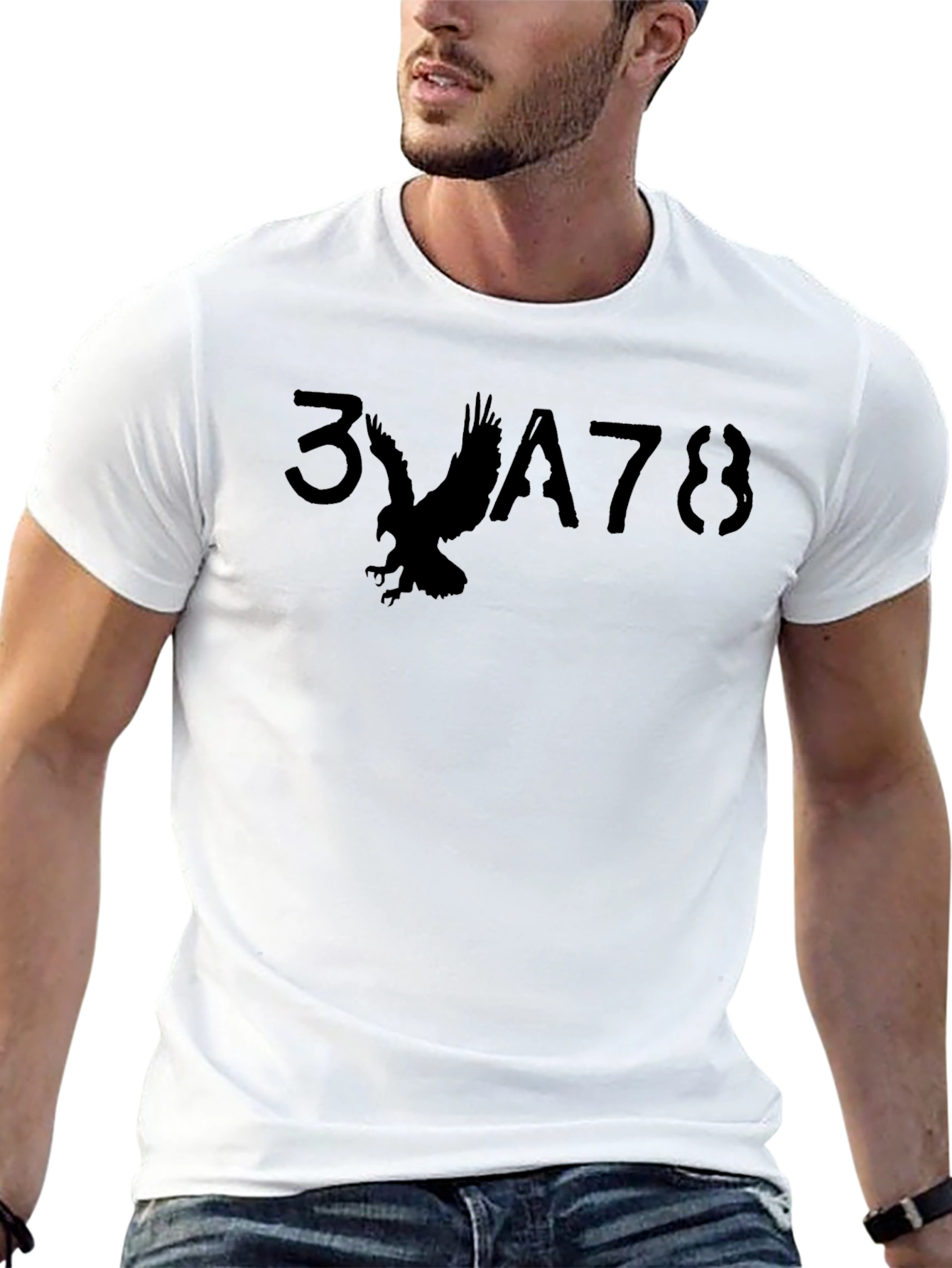 Black Men's Black Graphic T-Shirt - Eagle Design view 13