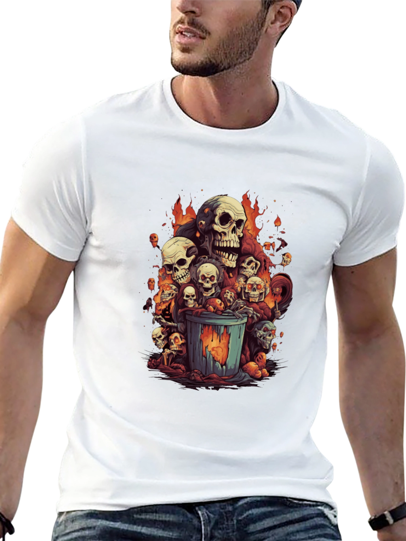 Black Skull Trash Can Graphic Tee - Men's Black T-Shirt view 13
