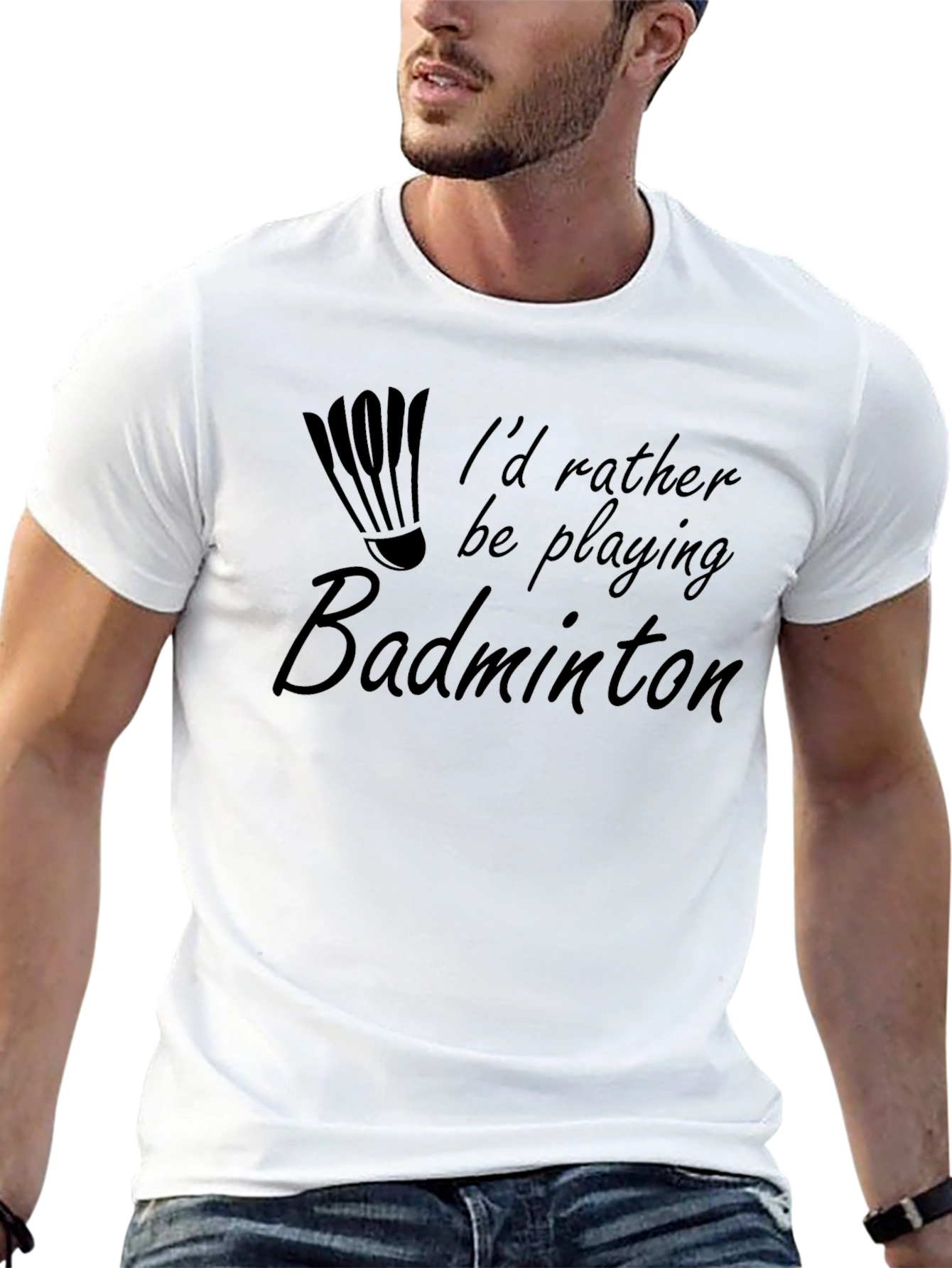 Black Badminton T-Shirt - I'd Rather Be Playing view 13