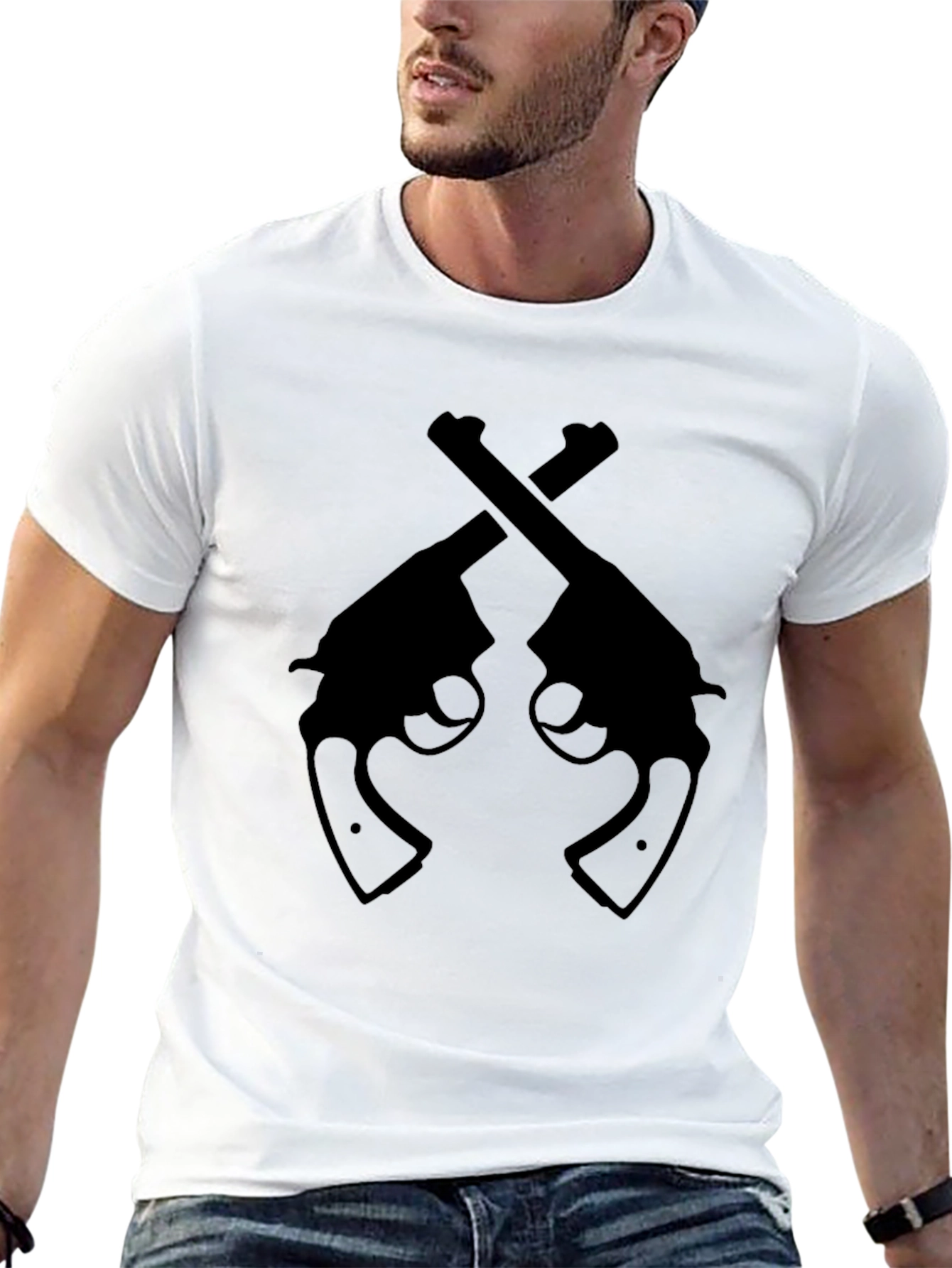 Black Crossed Revolvers Black Graphic T-Shirt view 13