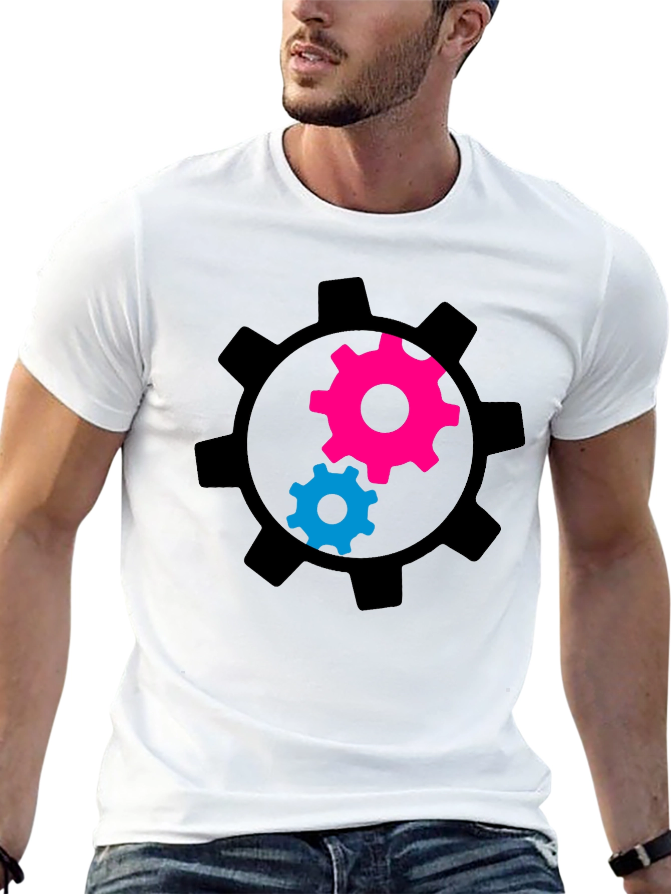 Black Gear Graphic Tee - Black Cotton Blend T-Shirt view 13