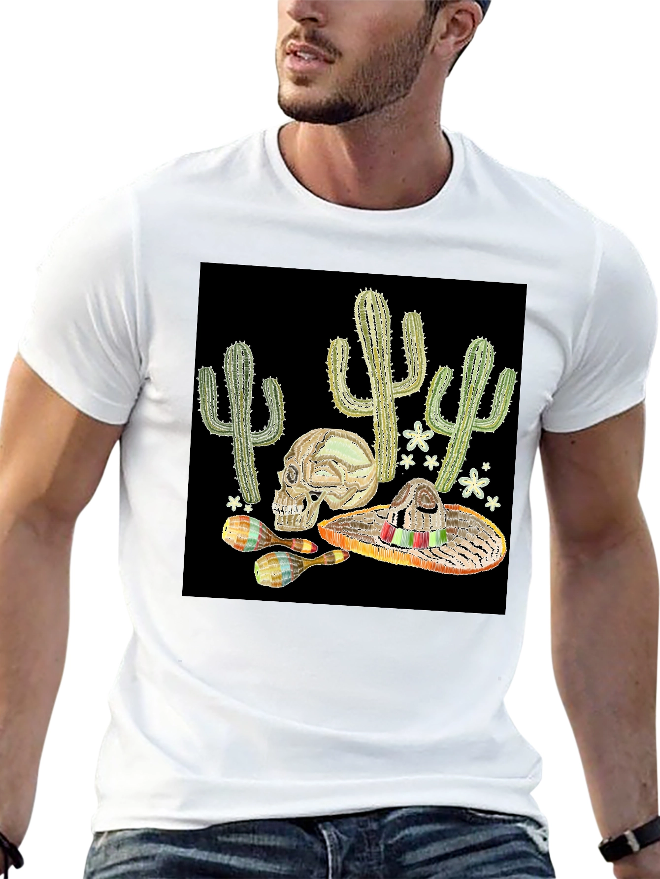 Black Cactus Skull Sombrero Graphic Tee view 13