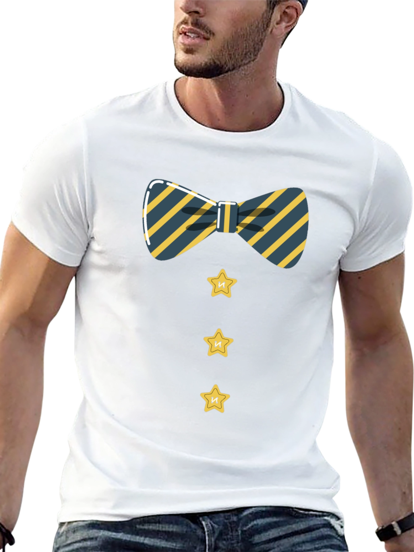 Black Striped Bowtie and Star Button Tee view 13