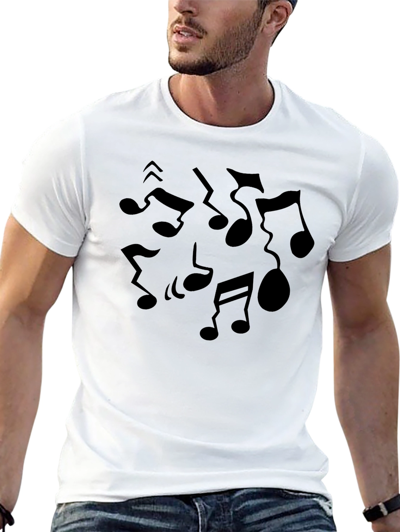 Black Musical Notes Graphic Tee - Black Cotton T-Shirt view 13