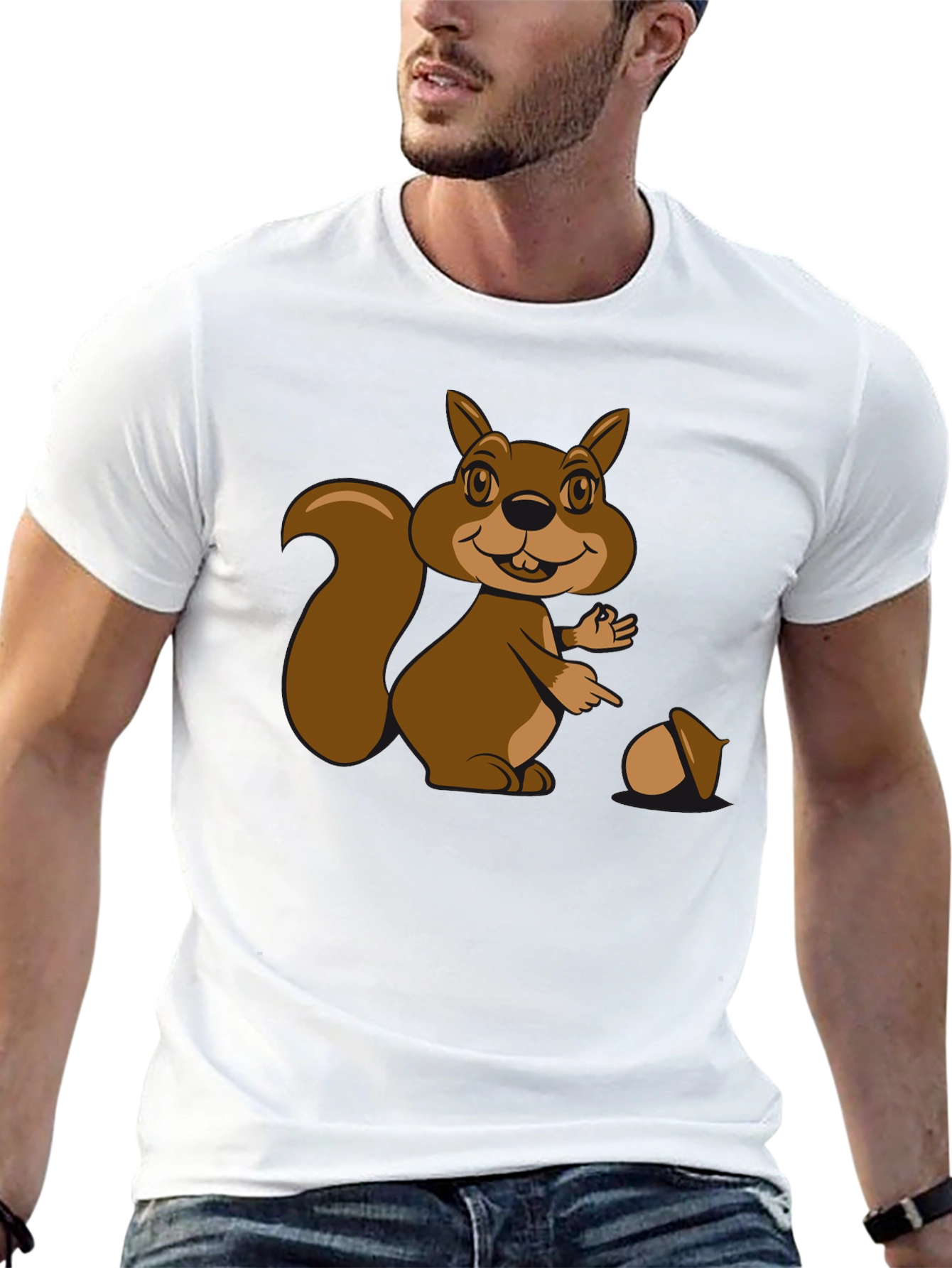 Black Cartoon Squirrel Graphic T-Shirt - Black Cotton Tee view 13