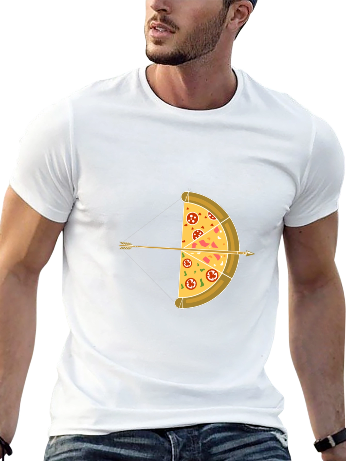 Black Pizza Archer T-Shirt - Novelty Graphic Tee view 13