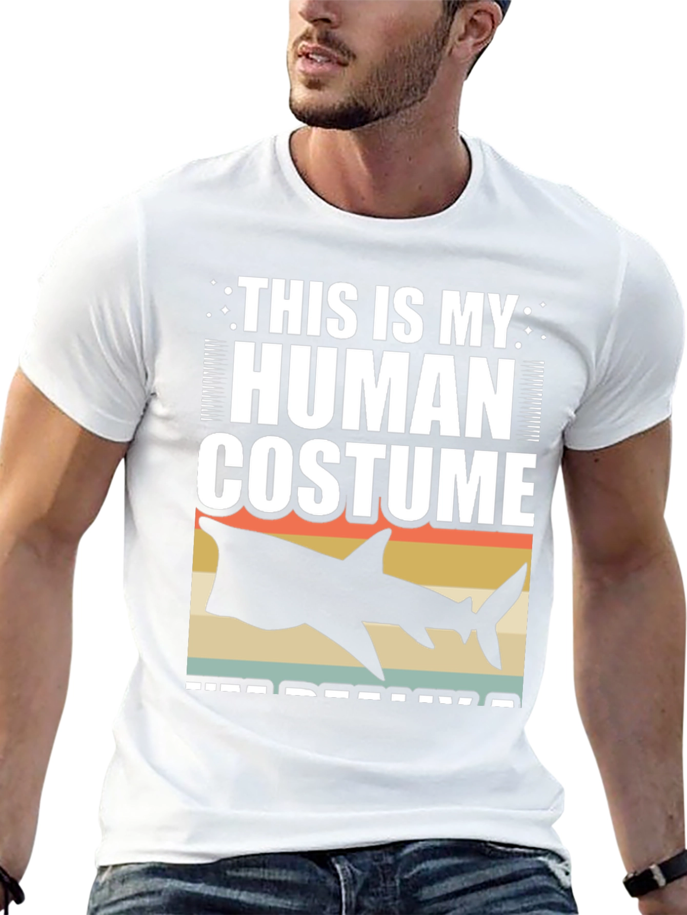 Black Human Costume Shark T-Shirt Funny Halloween Tee view 13